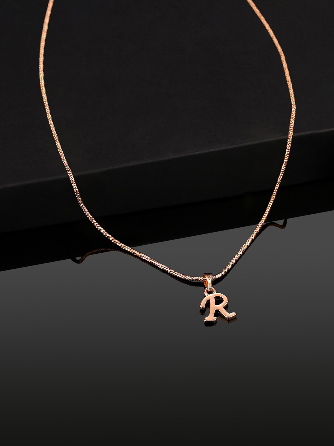Estele Rose Gold-Plated R-Alphabet Charm Pendant With Chain