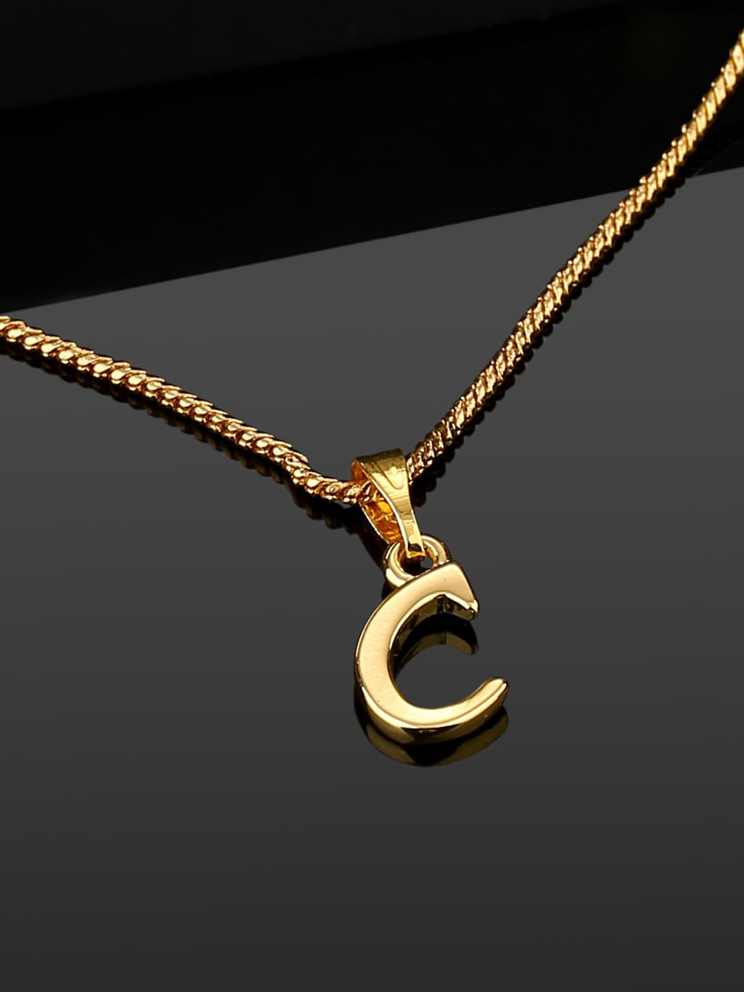 Estele Gold-Plated C-Alphabet Charm Pendant With Chain