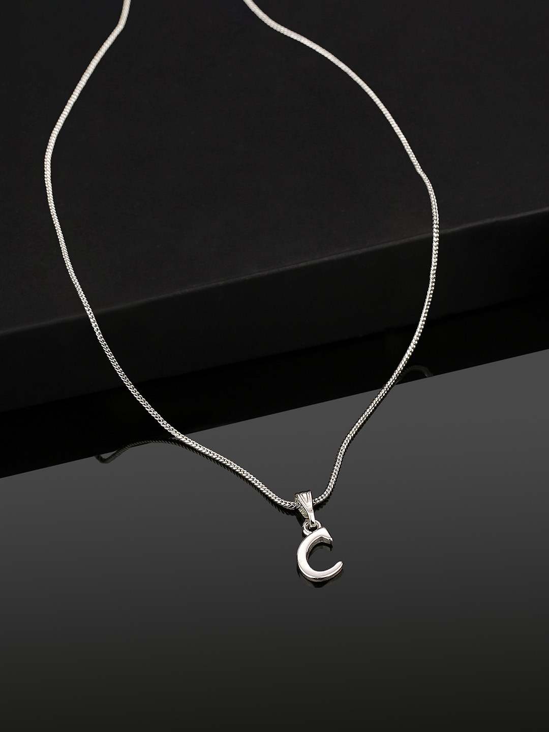 Estele Rhodium-Plated Alphabet C Pendant With Link Chain