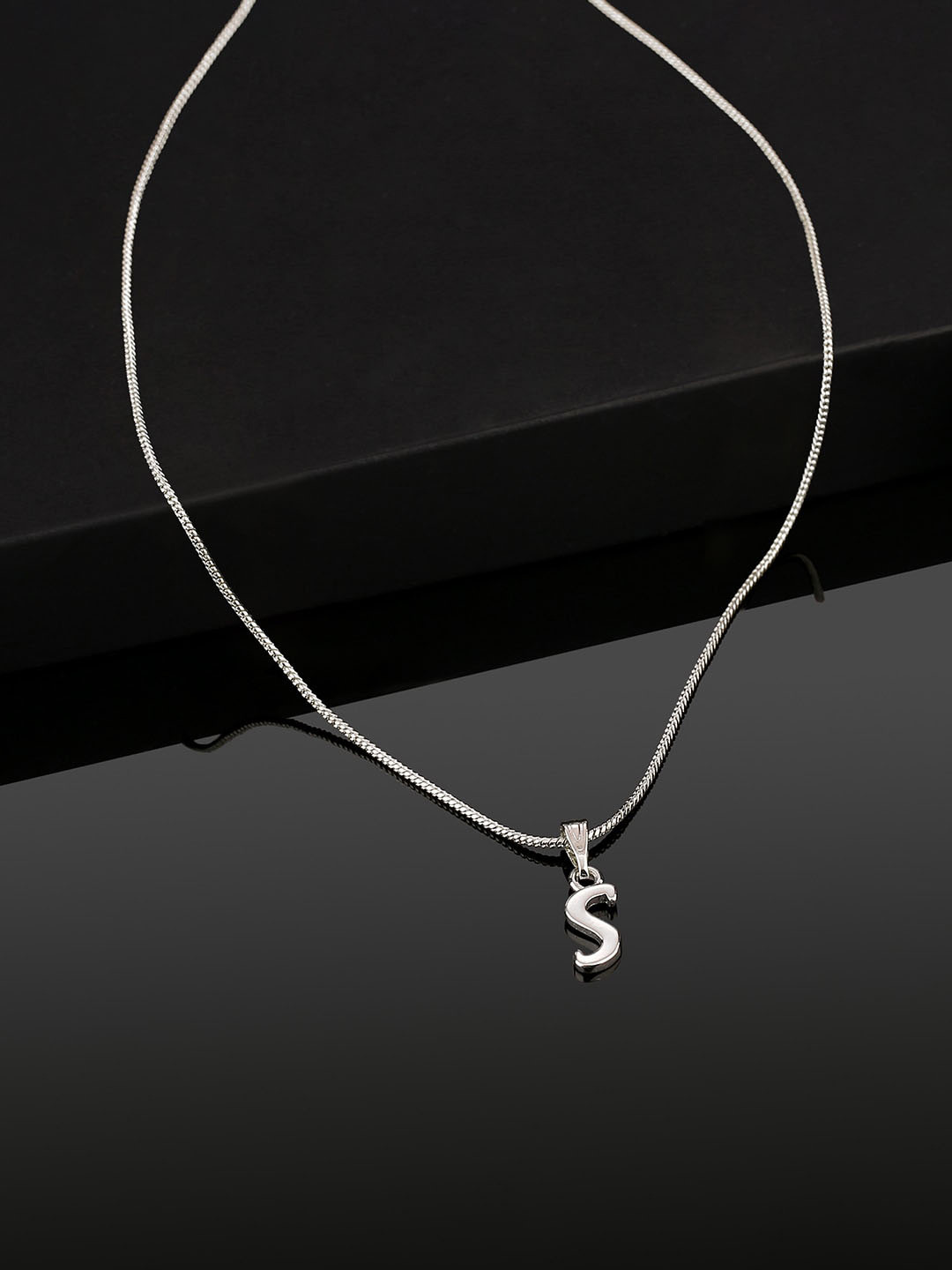 Estele  Rhodium-Plated S-Alphabet Charm Pendant With Chain