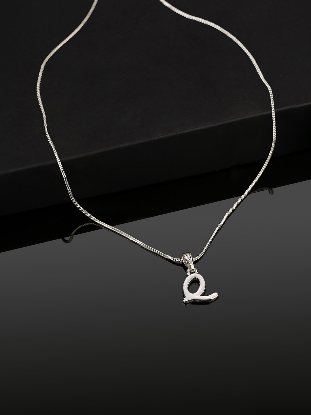 Estele Rhodium-Plated Q-Alphabet Charm Pendant With Chain