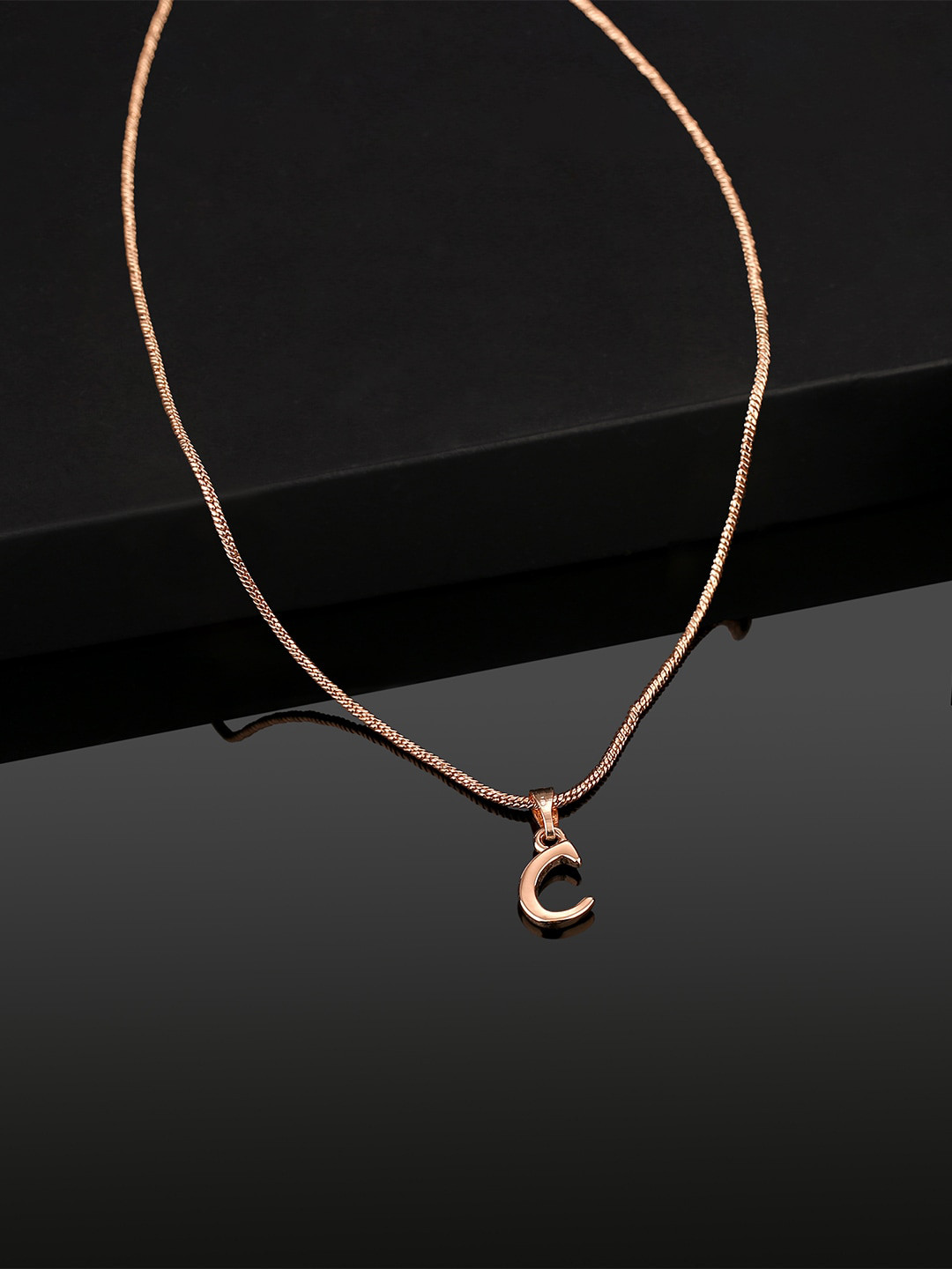Estele Rose Gold-Plated Alphabet C Pendant With Link Chain