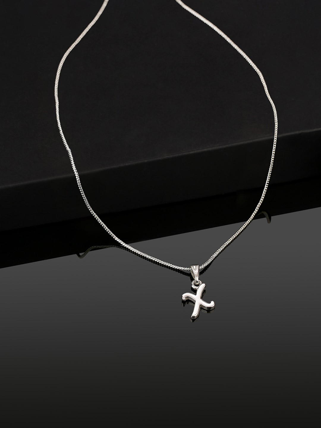 Estele Rhodium-Plated Initial X Pendant With Chain