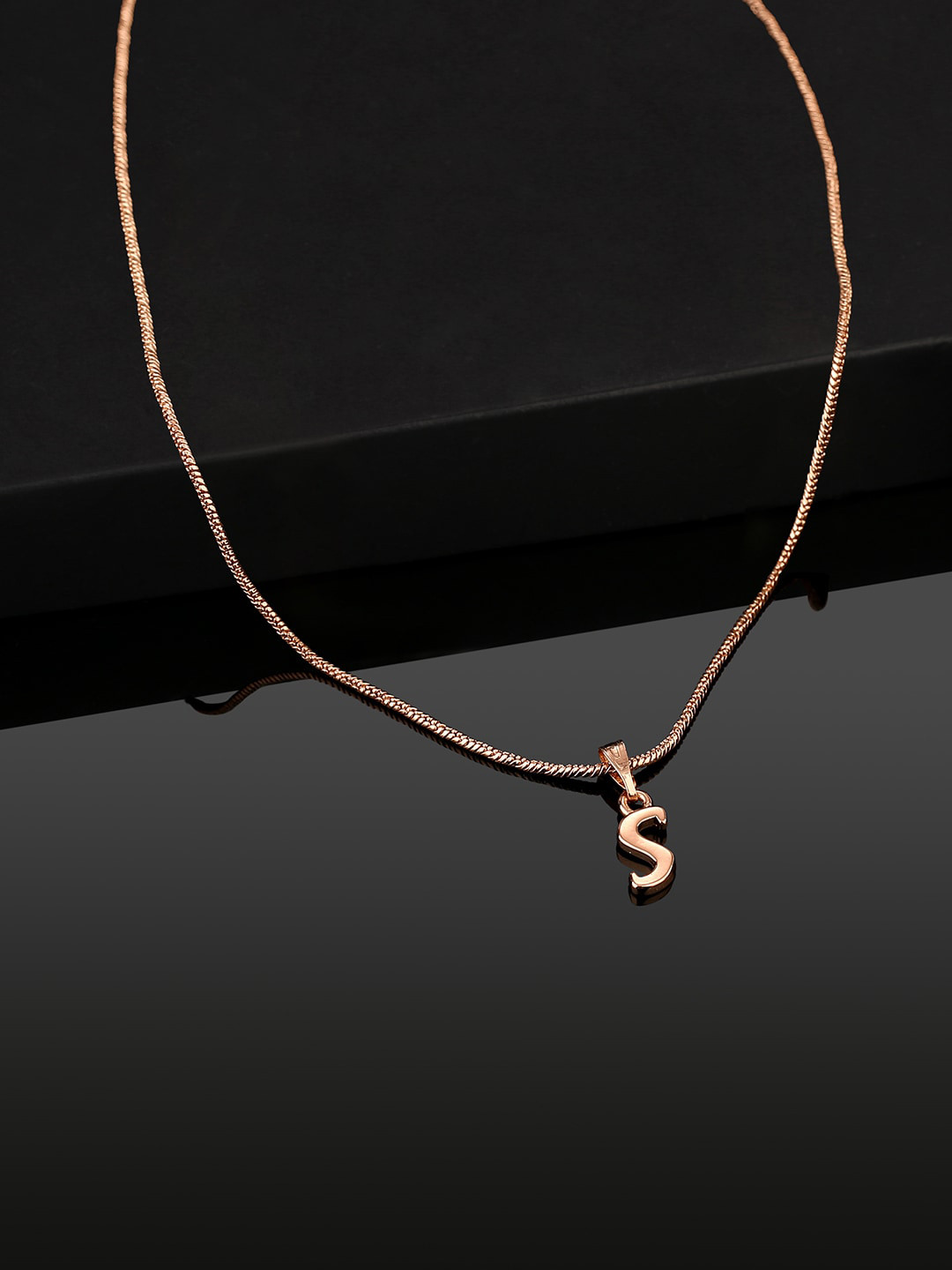 Estele Rose Gold-Plated S-Alphabet Charm Pendant With Chain