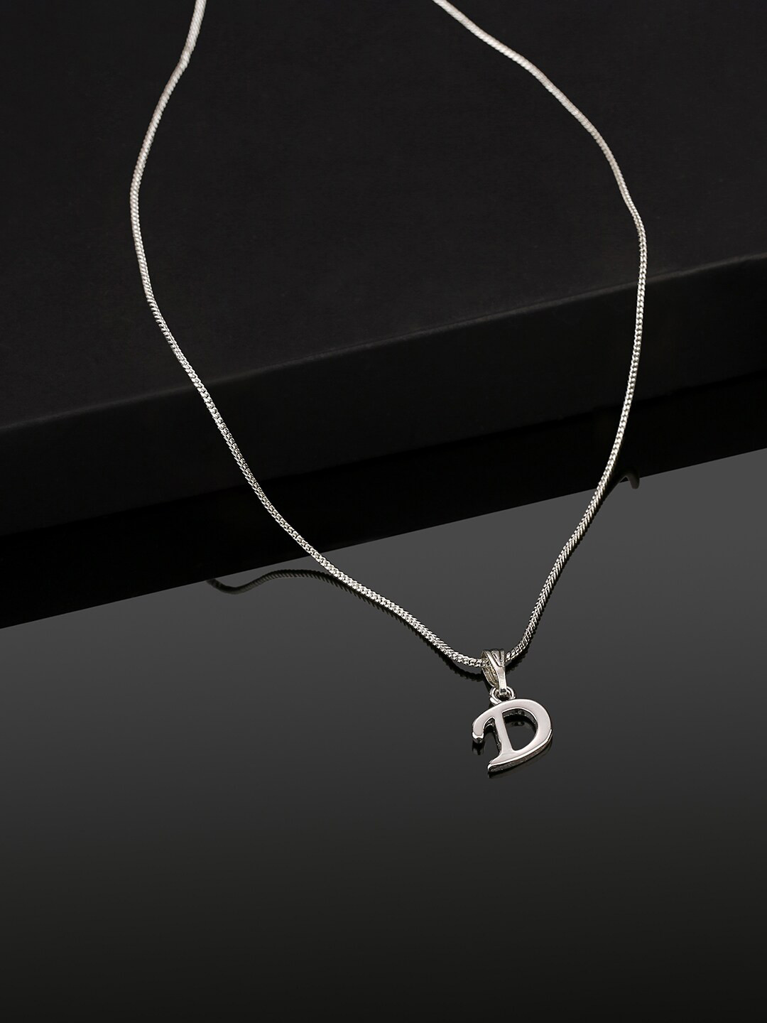 Estele Rhodium-Plated D-Alphabet Charm Pendant With Chain