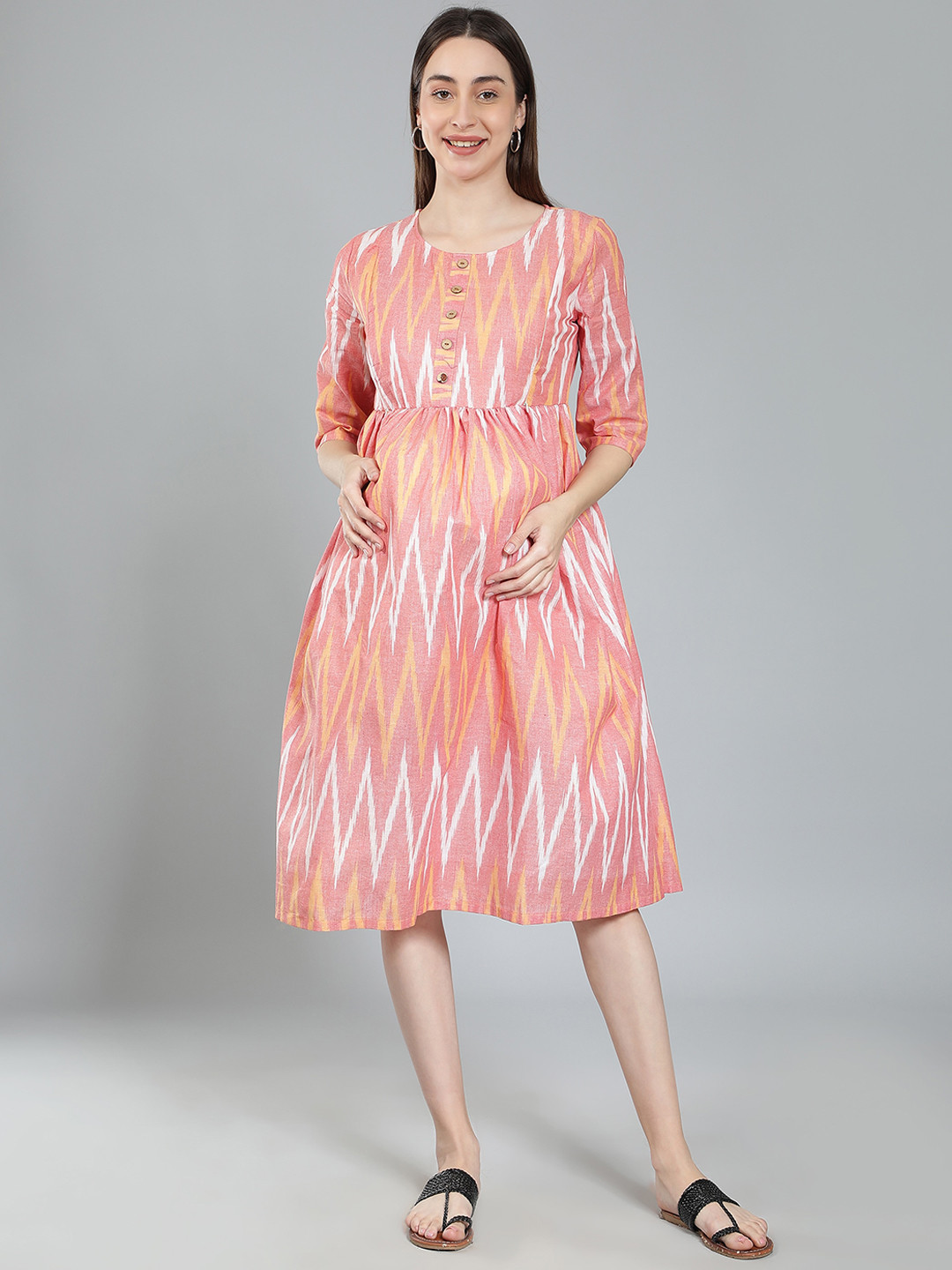 Cot'N Soft Chevron Printed Maternity Fit & Flare Ethnic Dress