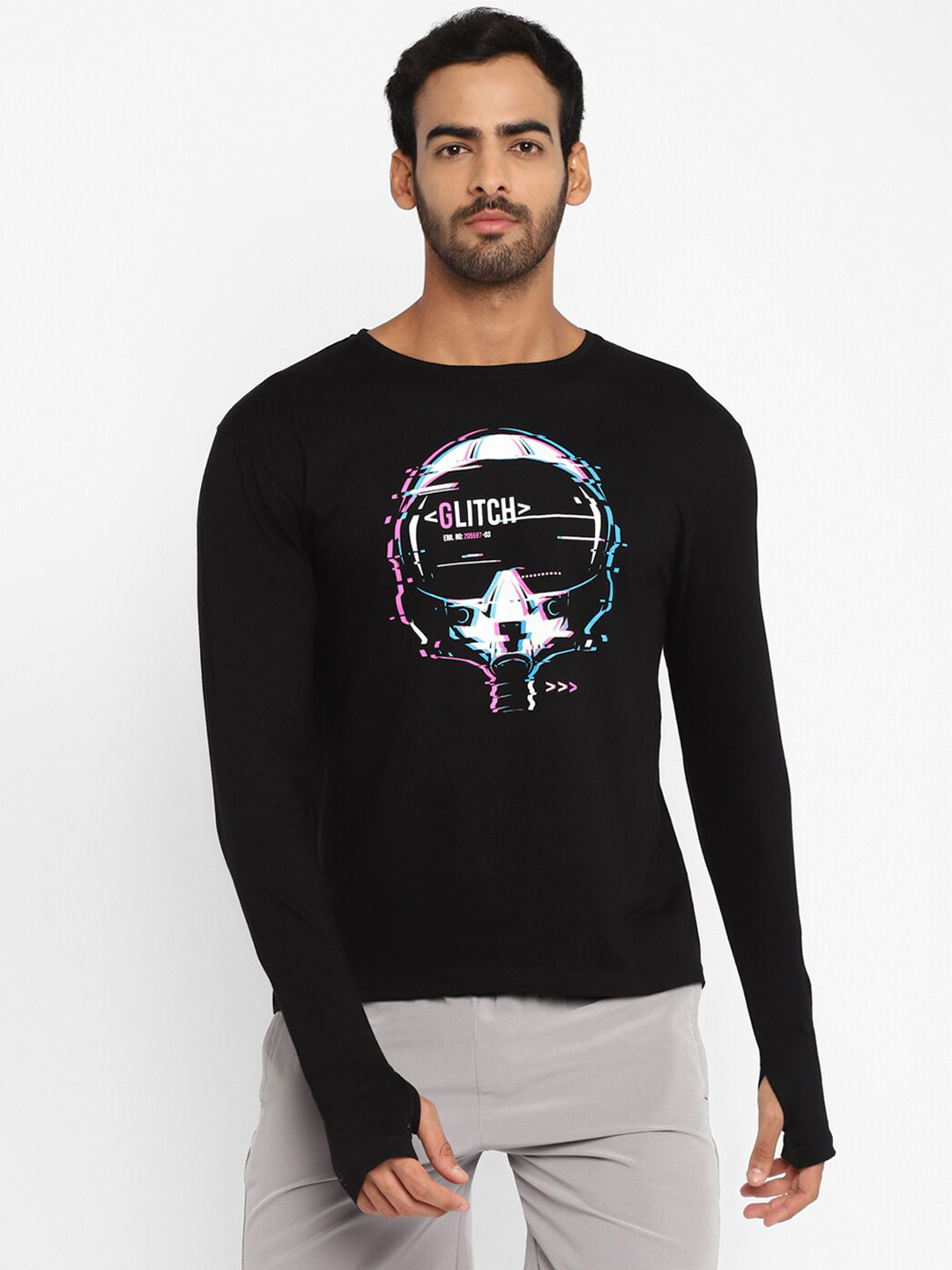 appulse Printed Long Thumb Hole Sleeve Cotton T-shirt