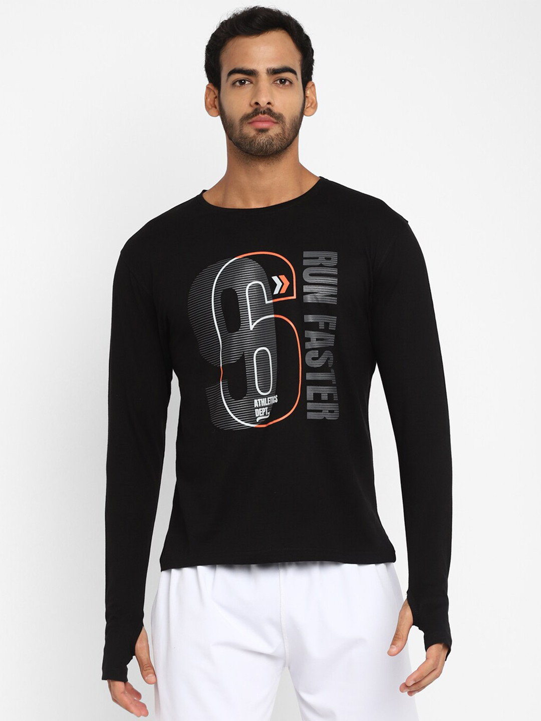 appulse Typography Printed Long Thumb Hole Sleeve Cotton T-shirt