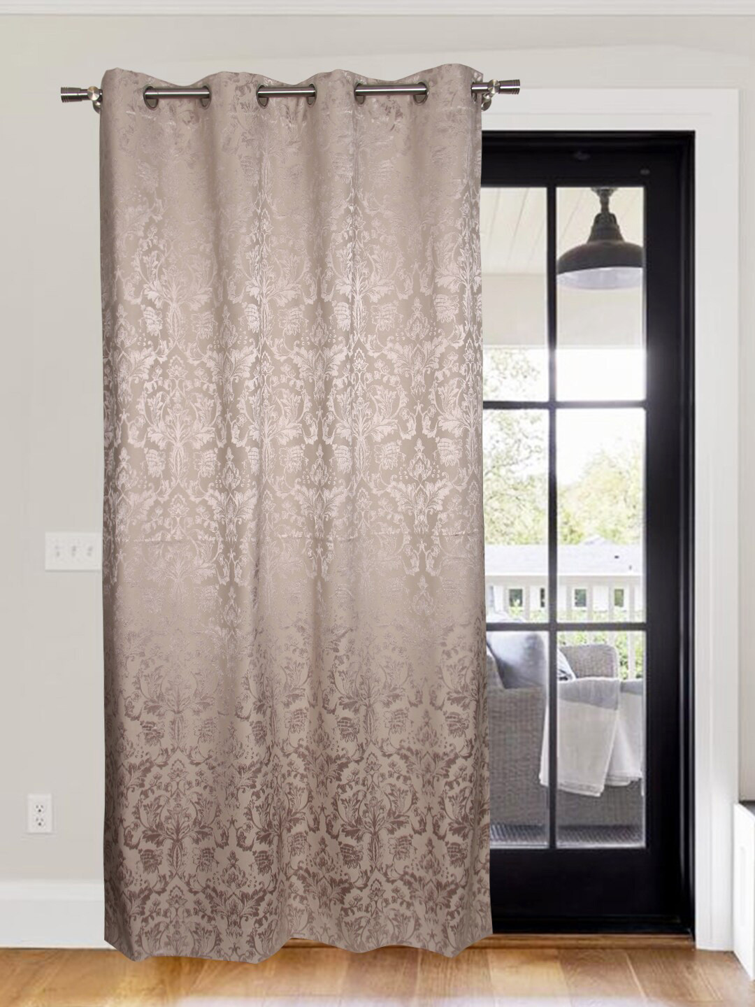 Home Fiore Grey Floral Jacquard Room Darkening Door Curtain