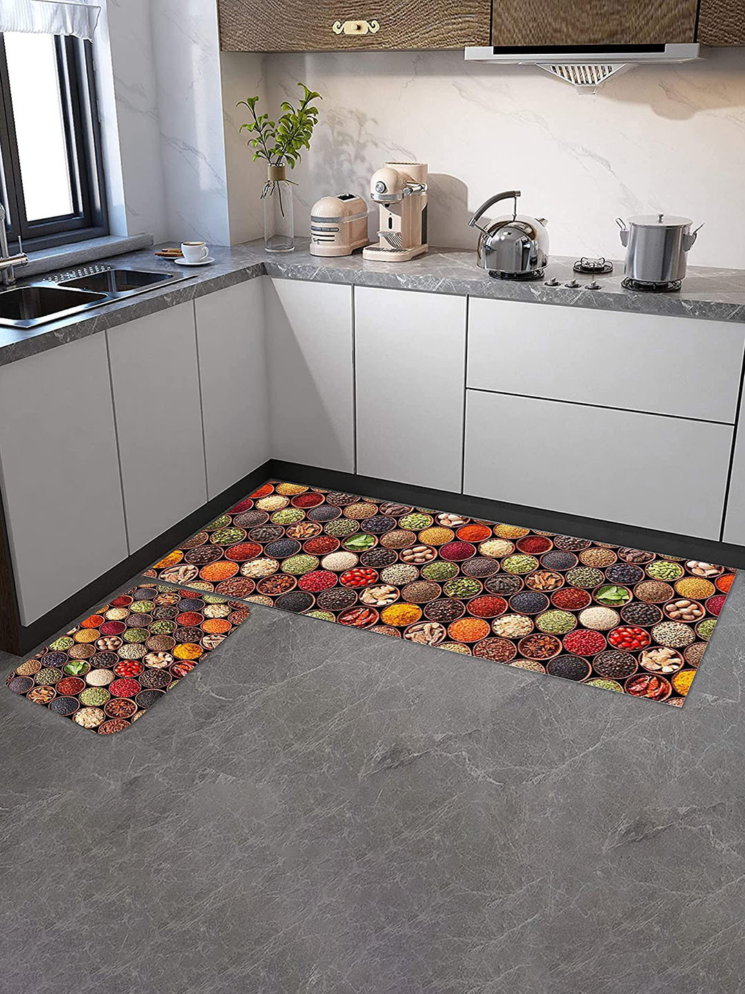 Bajo's Brown & Yellow 2 Pcs Digital Printed Kitchen Mats