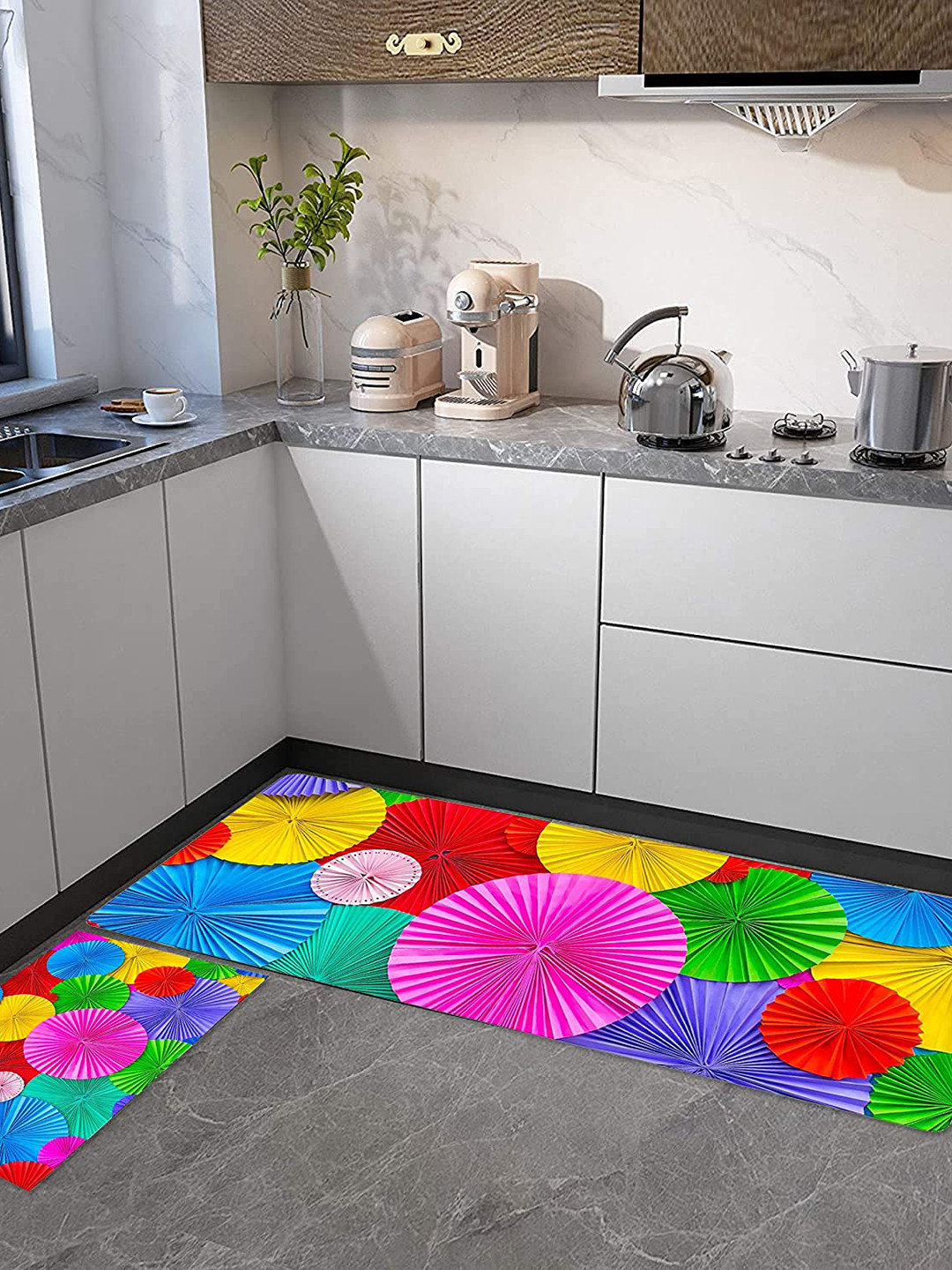 Bajo's Pink & Yellow 2 Pcs Digital Printed Kitchen Mats