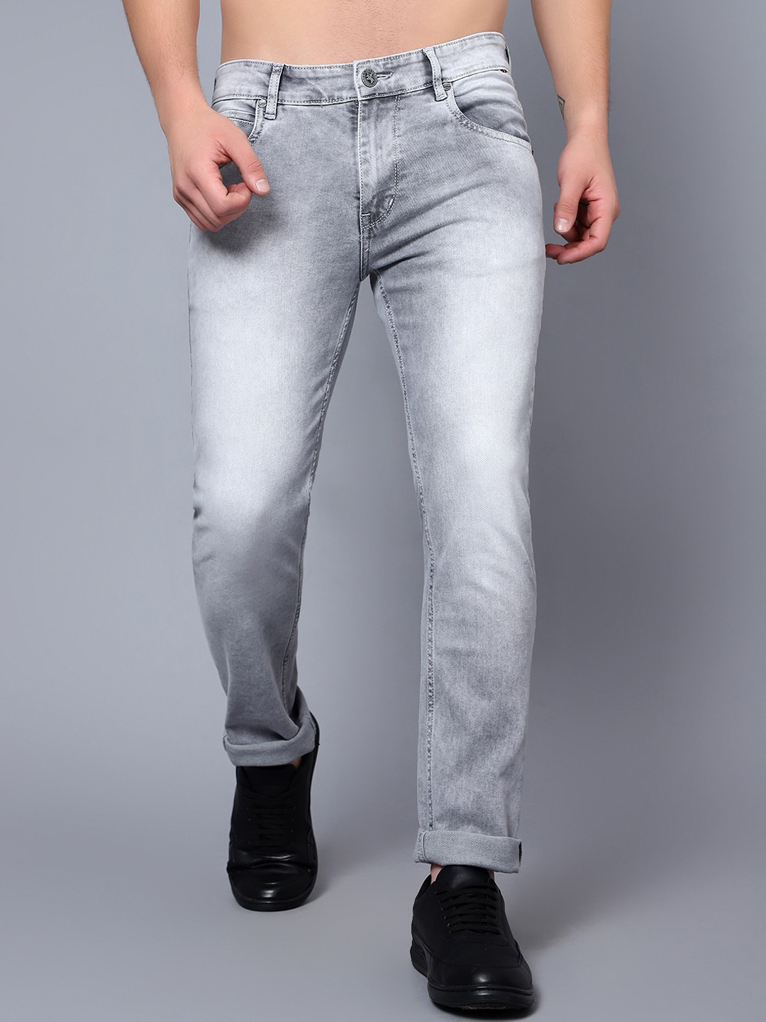 Cantabil Men Clean Look Low Rise Heavy Fade Stretchable Cotton Jeans