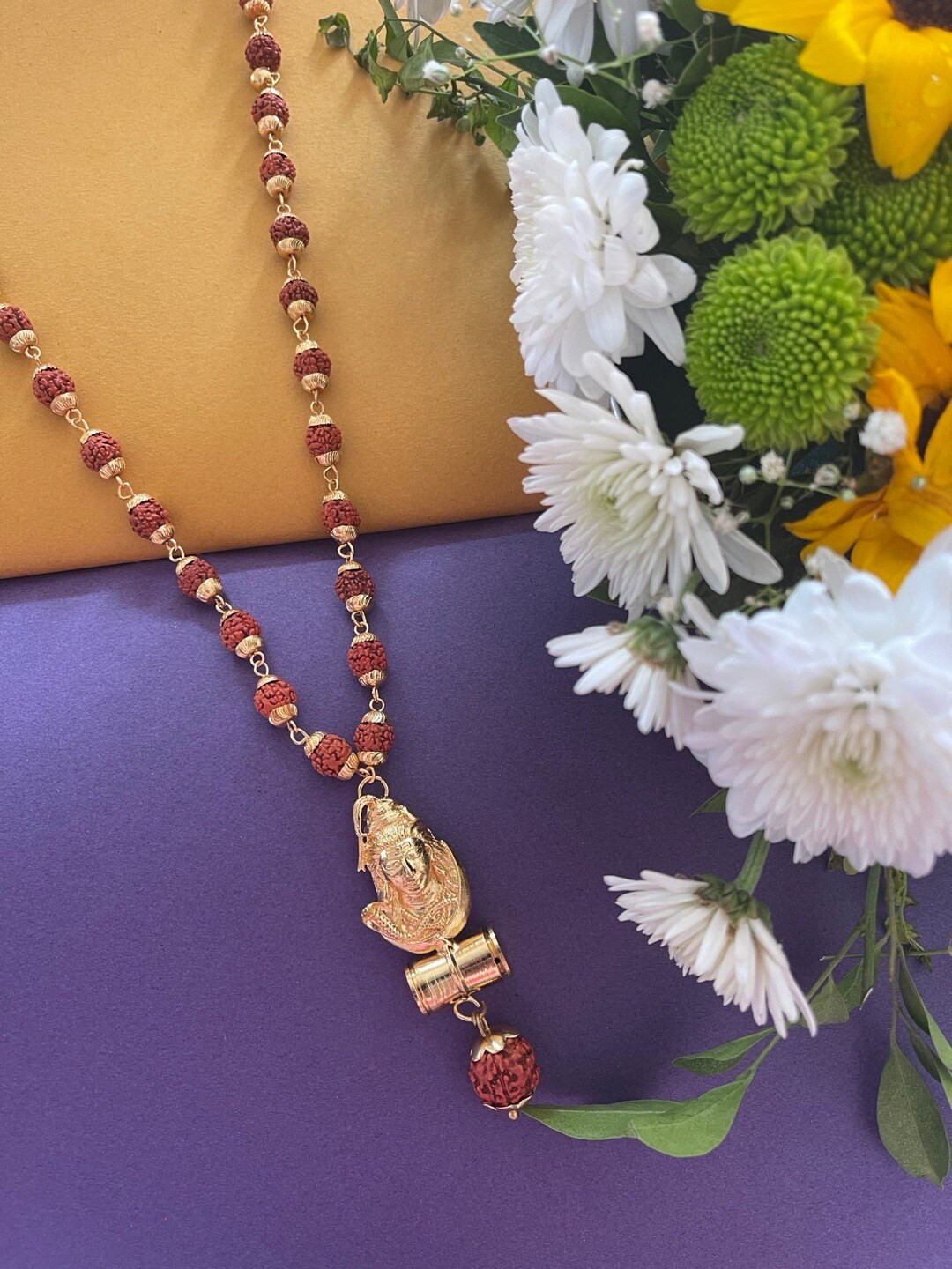 Digital Dress Room Men Brass Gold-Plated Rudraksha Necklace