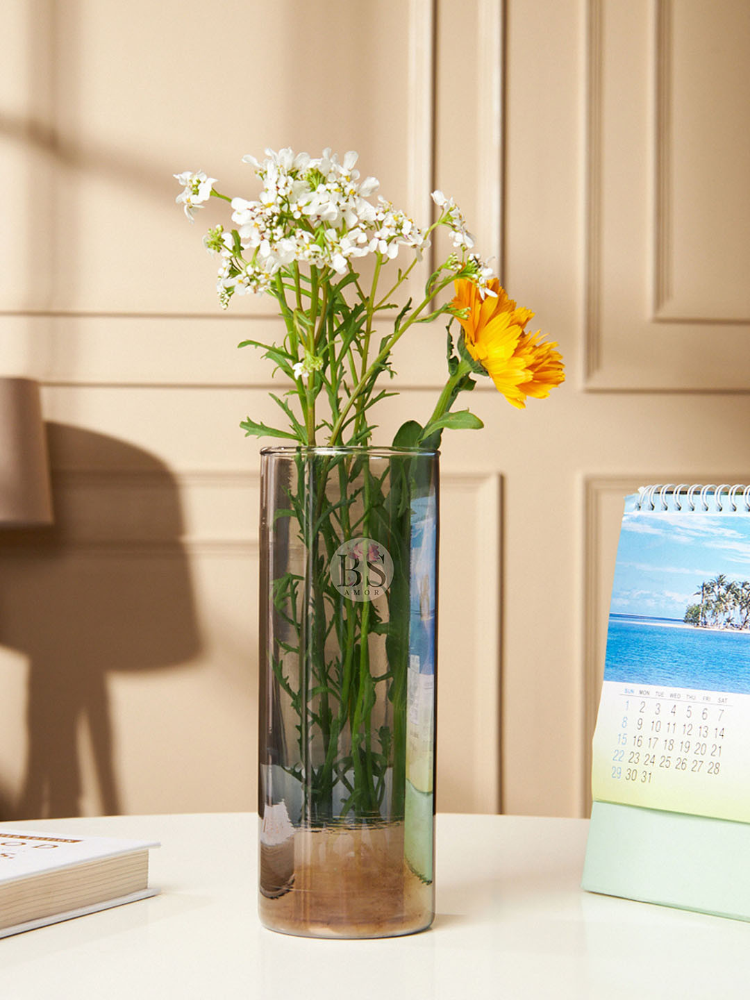 BS AMOR Black Cylindrical Glass Flower Vase