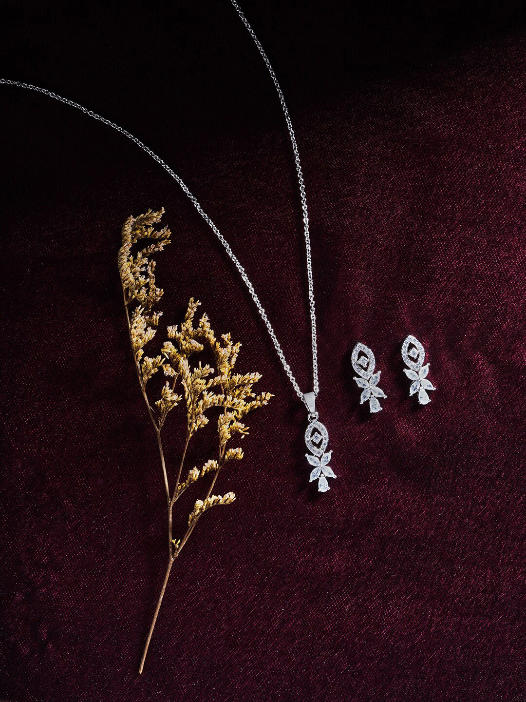 HOT AND BOLD Silver-Plated CZ-Studded Jewellery Set