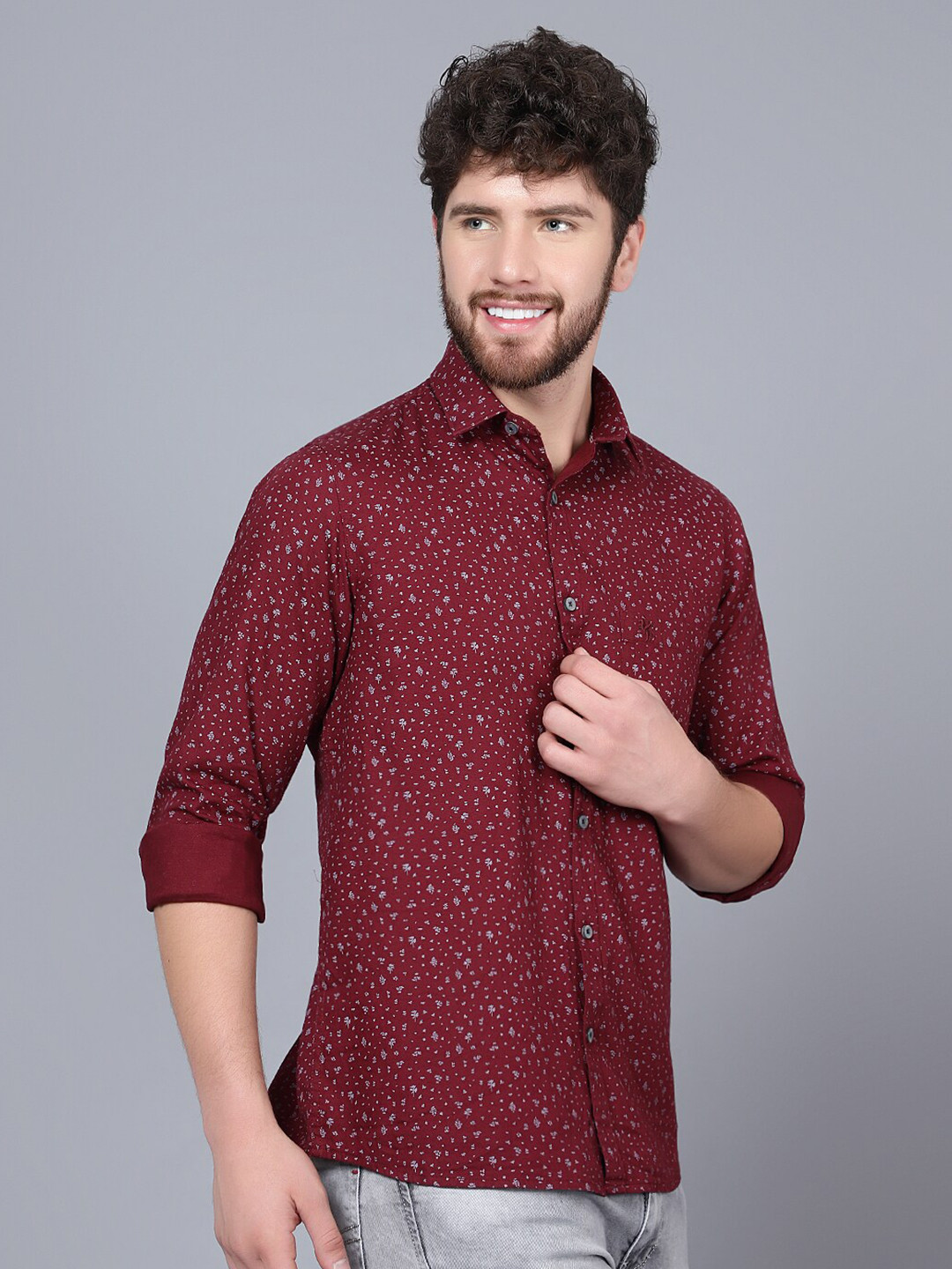 Cantabil Micro Ditsy Printed Cotton Casual Shirt