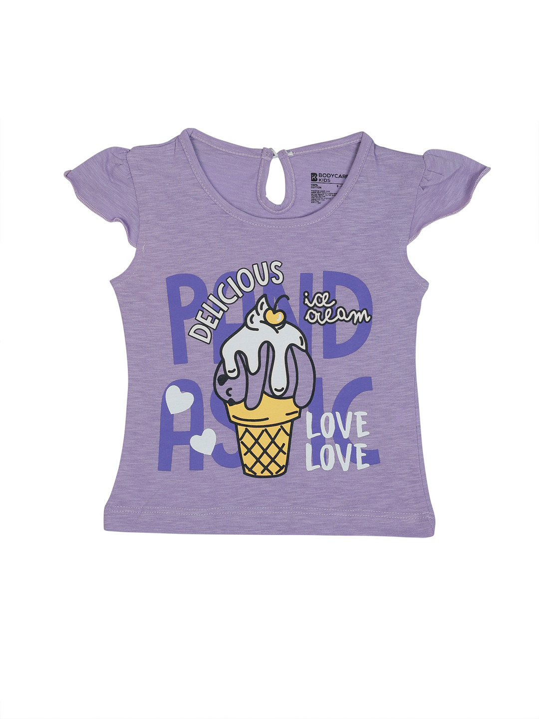 Bodycare Kids Girls Typography Printed Cap Sleeves Cotton Top