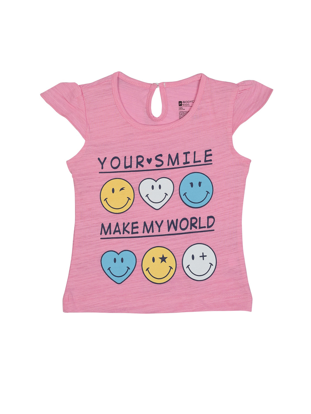 Bodycare Kids Girls Cap Sleeves Typography Printed Cotton T-shirt