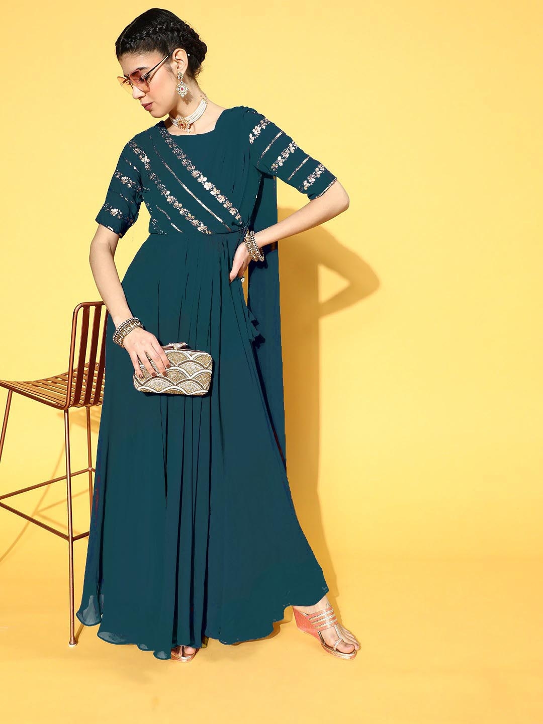 Buy FabFairy Georgette Maxi Ethnic Dress With Attached Dupatta Ethnic Dresses for Women 21943322 Myntra