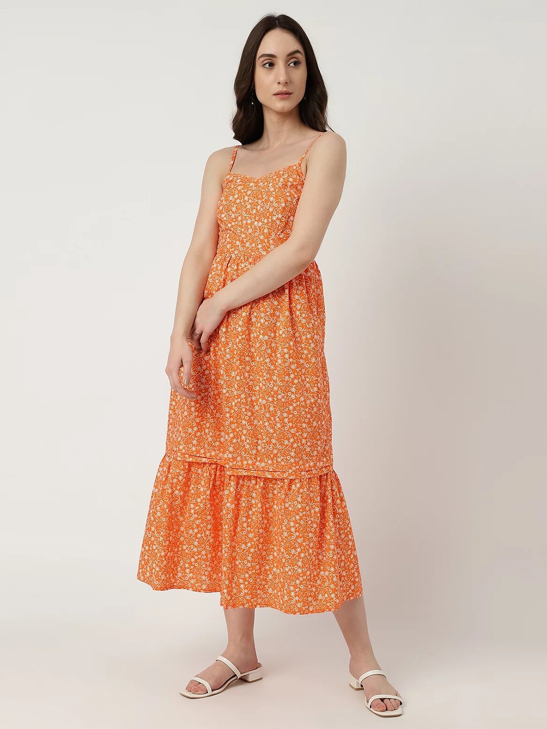 Oasis floral tier midi dress orange online