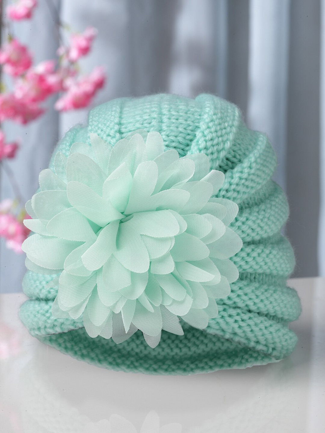 Babymoon Kids Self Design Flower Cotton Beanie Cap