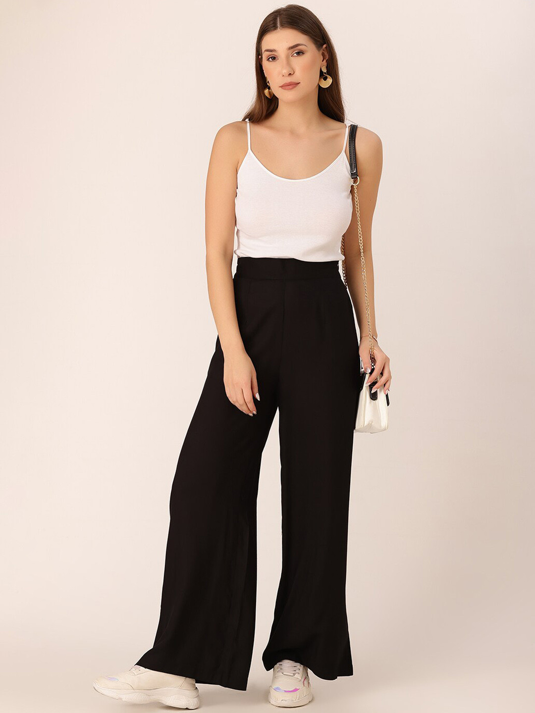 DressBerry Women High-Rise Flared Parallel Ankle Length Palazzo