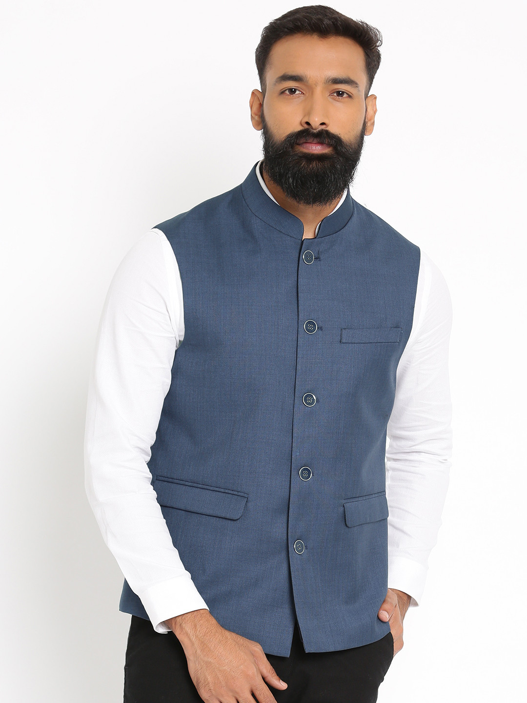 Buy Raymond Men Blue Nehru Jacket 