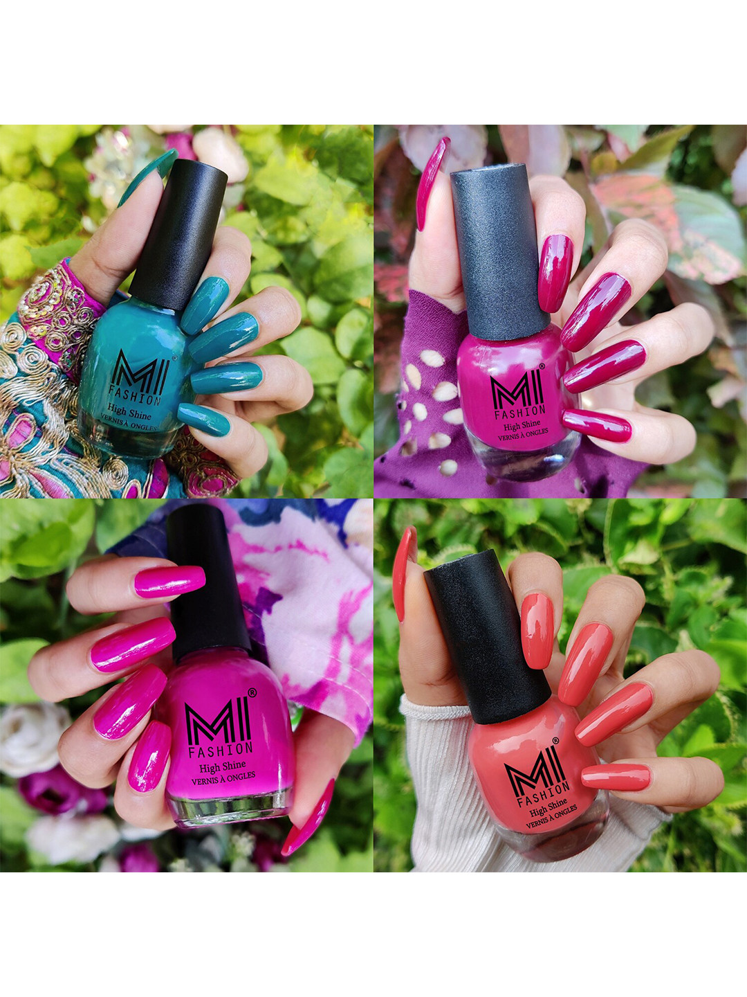 MI FASHION Set of 4 High Shine Vernis A Ongles Nail Polish 15ml Each - 26, 34, 35, 49