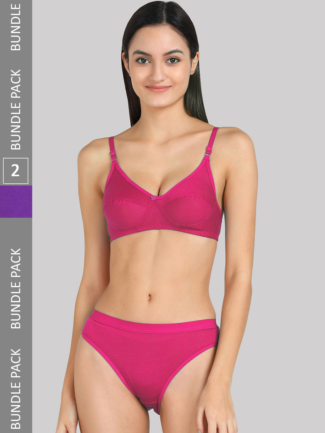 AROUSY Pack Of 2 Cotton Non Padded Lingerie Sets- E_A-Ruchii-Set_Purple,Pink_30