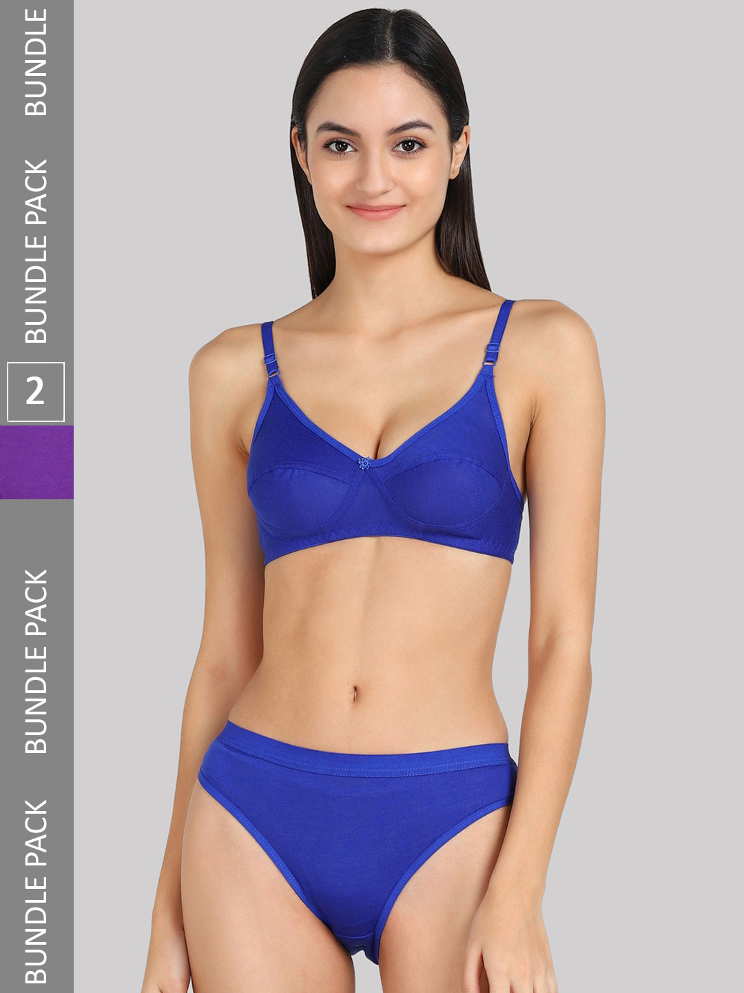 AROUSY Pack Of 2 Mid-Rise Non-Padded Cotton Lingerie Set E_A-Ruchii-Set_Blue,Purple_30