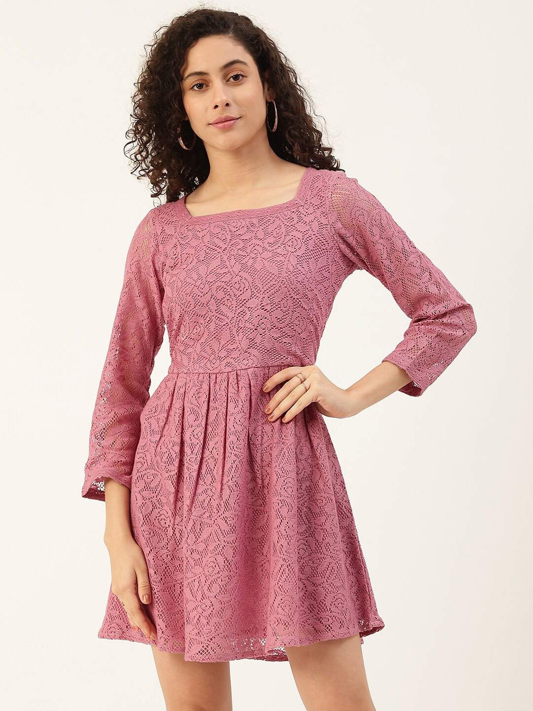Maaesa Floral Lace Cotton Dress