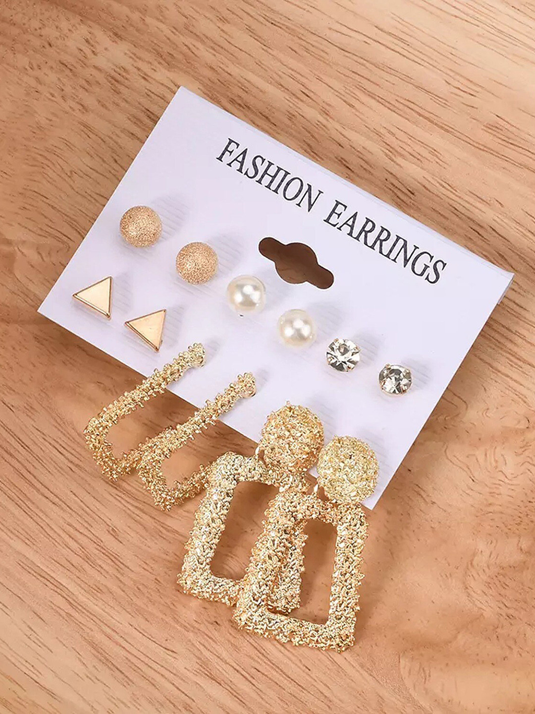 Pinapes Set Of 15 Gold-Plated Geometric Studs and Hoop Earrings