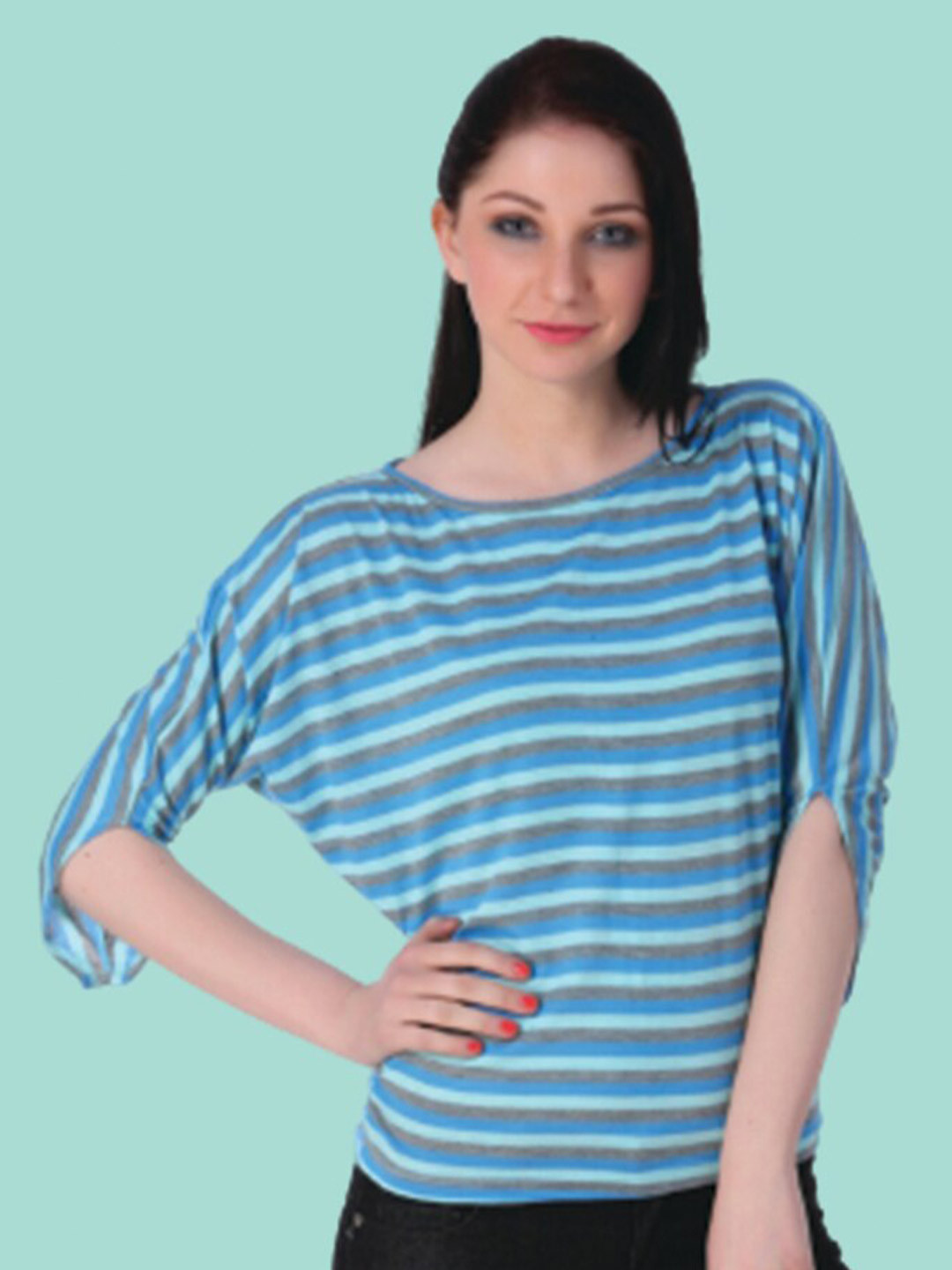 Rediscover Fashion Striped Extended Sleeves Top