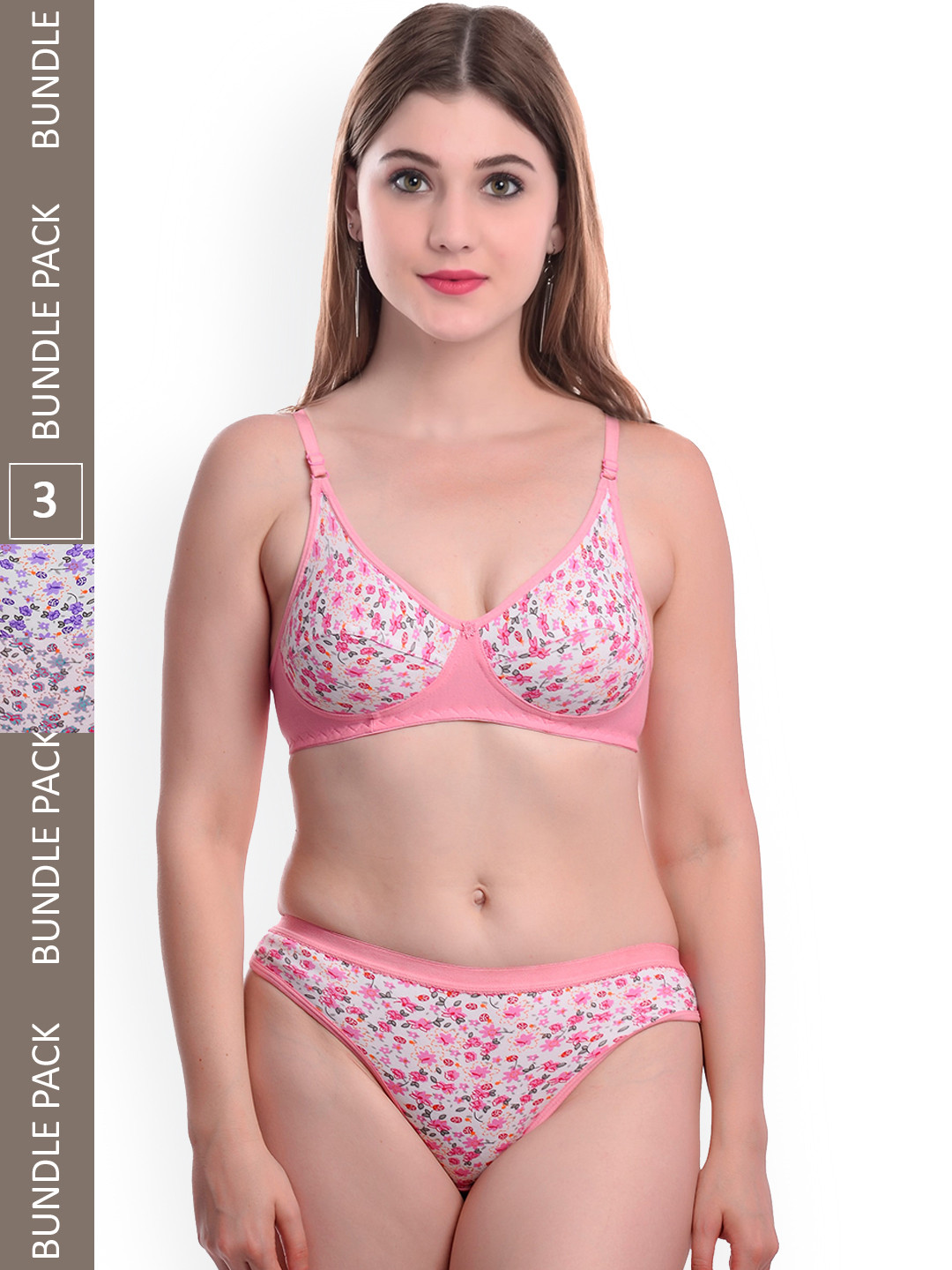 AROUSY Pack Of 3 Printed Non-Padded Cotton Lingerie Se