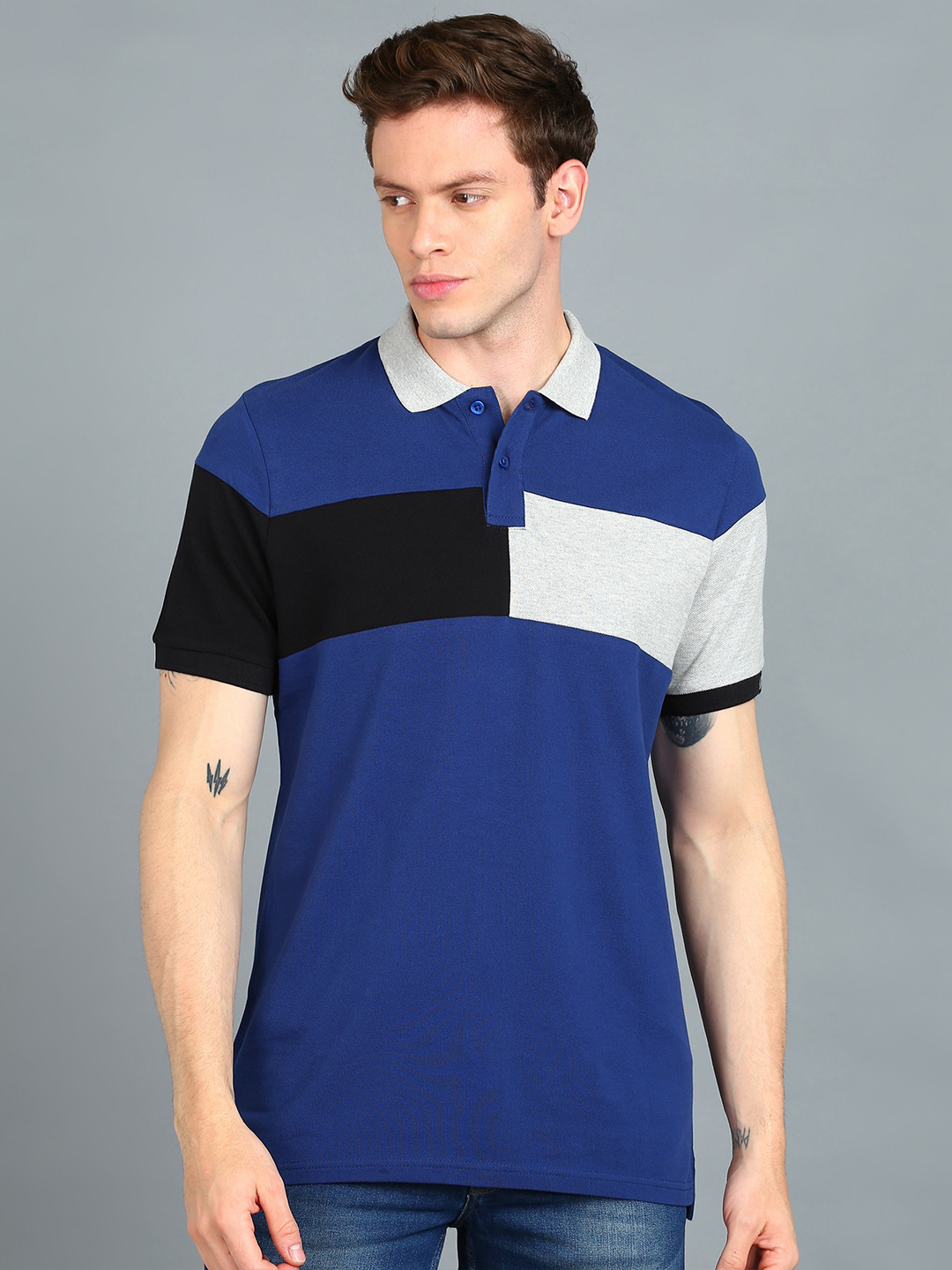 Urbano Fashion Colourblocked Polo Collar Pure Cotton T-shirt