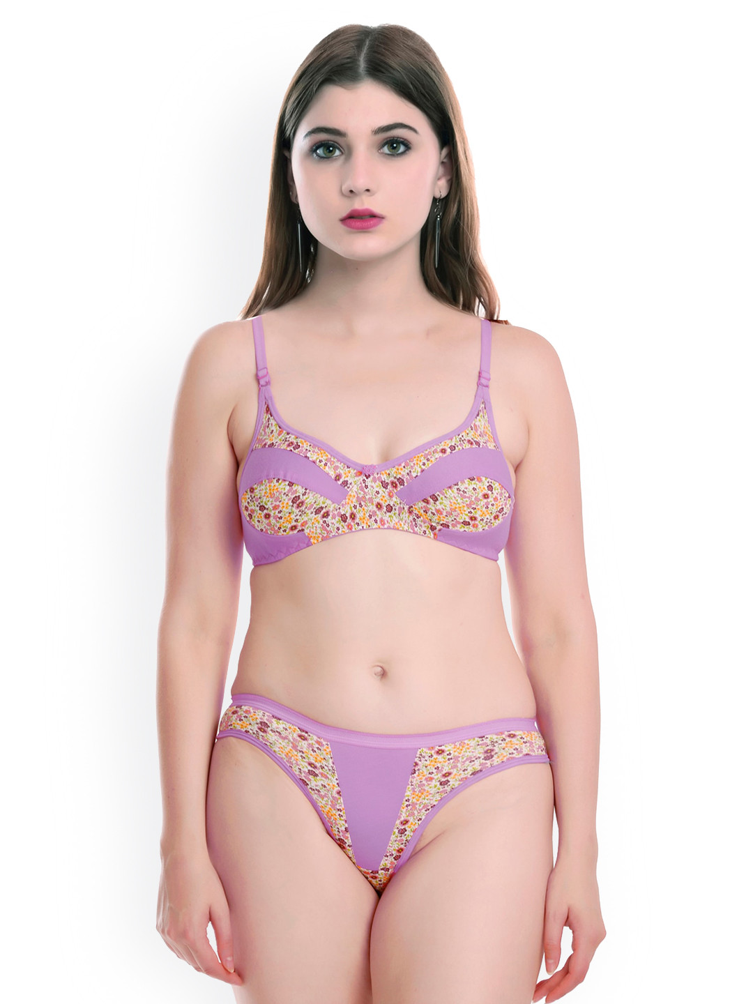 AROUSY Printed Cotton Lingerie Set M_Binu Set_Purple_30