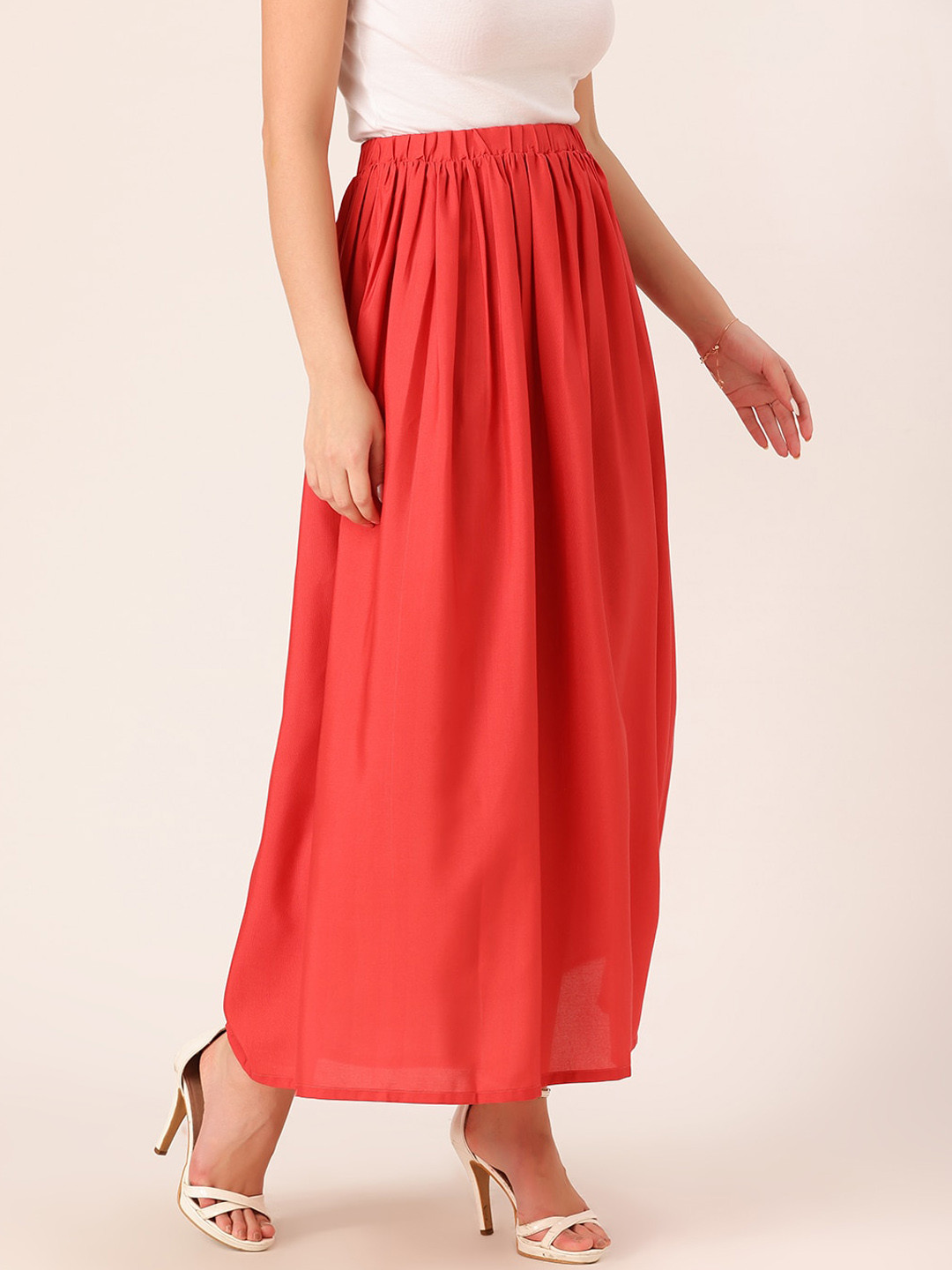 DressBerry Peach High Waist A-Line Maxi Skirt
