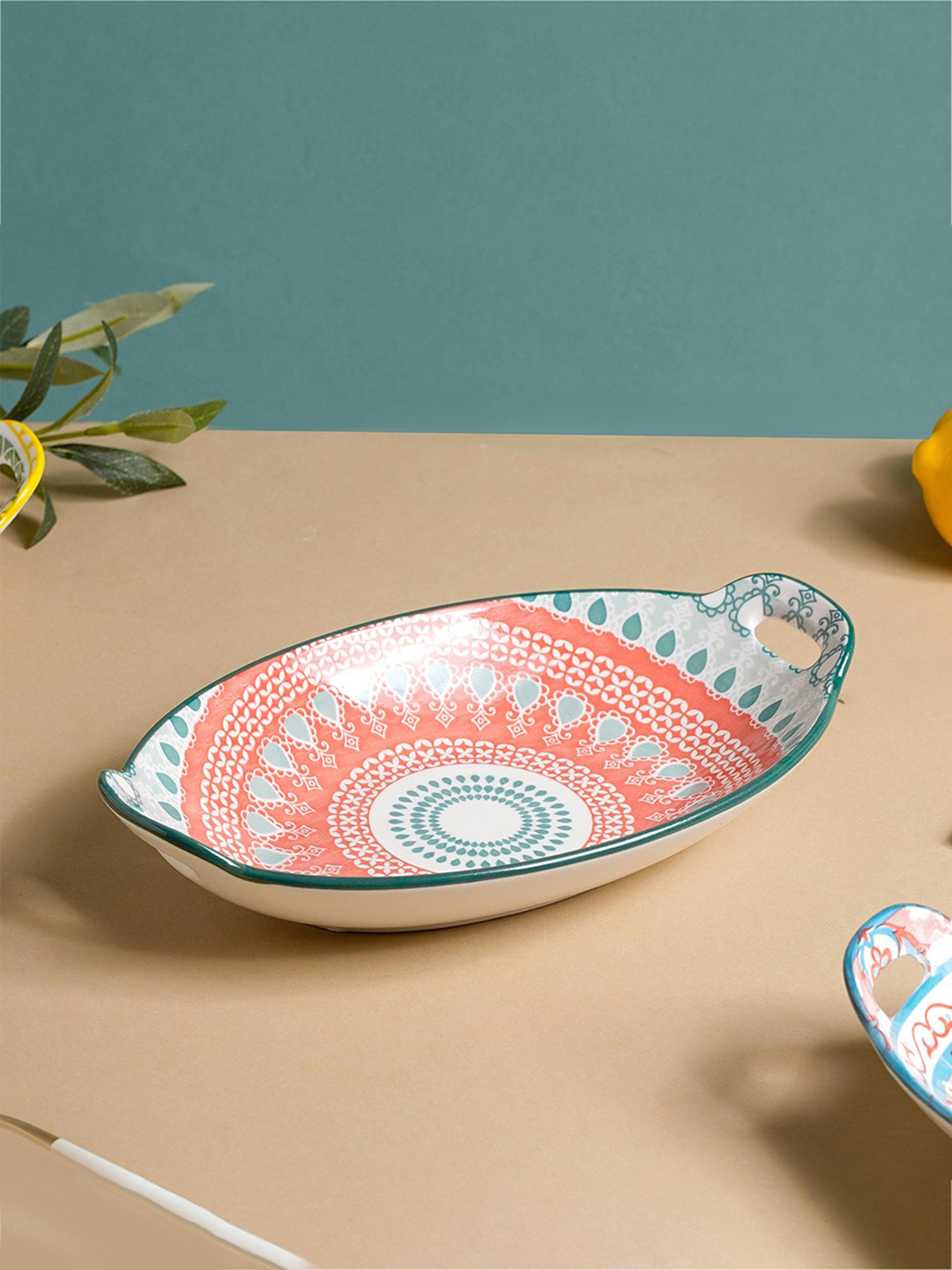 Nestasia White & Pink Mandala Printed Large Baking Dish with Handle