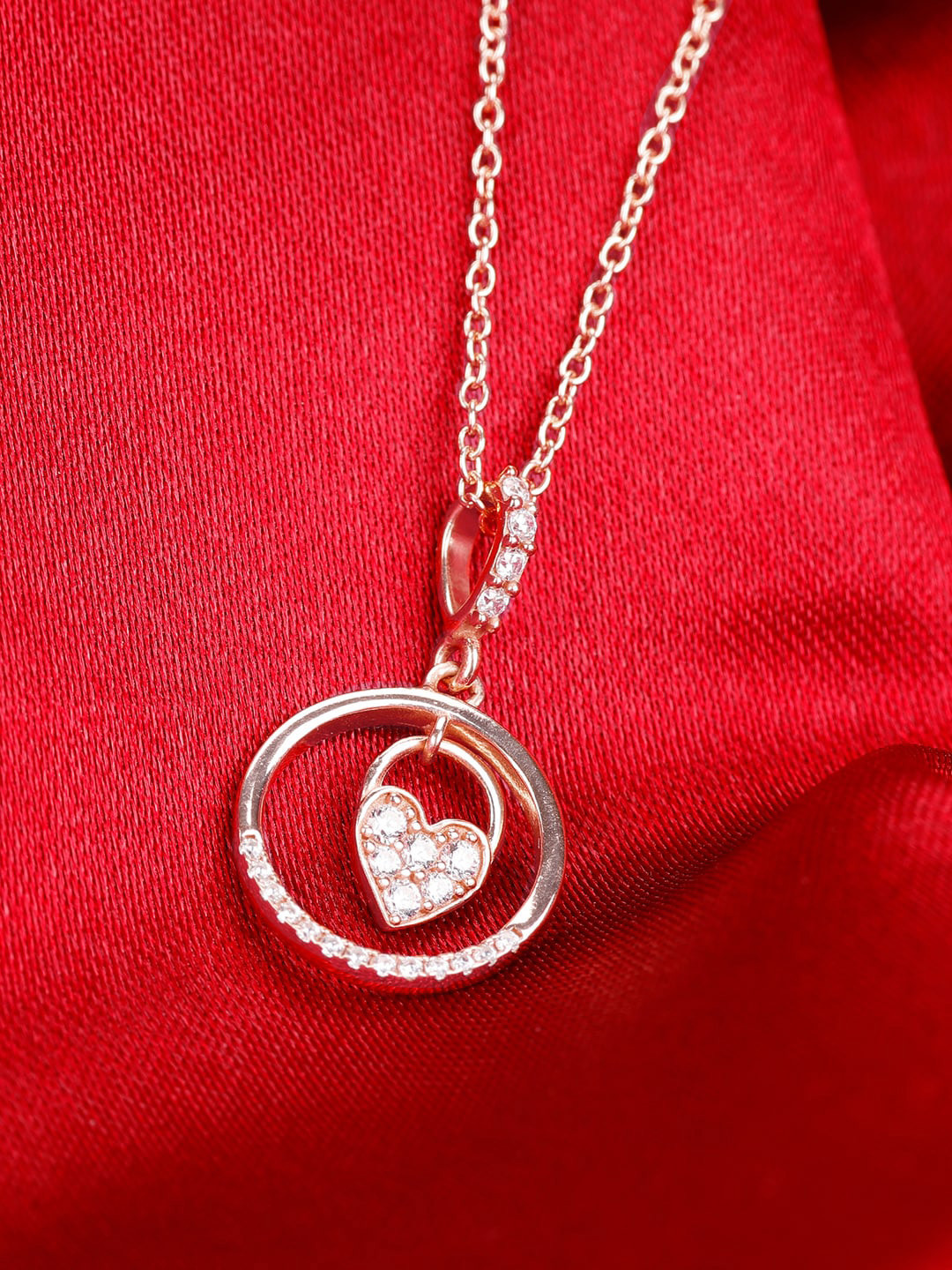 GIVA Rose Gold-Plated CZ-Studded In The Circle of Your Love Pendant With Chain