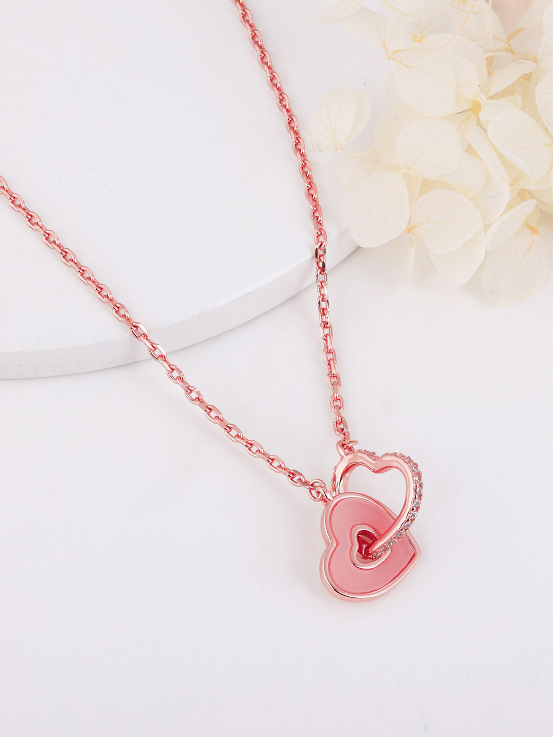 GIVA Sterling Silver Rose Gold-Plated Interlocked Hearts Necklace