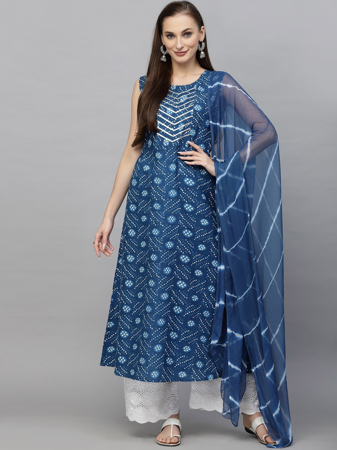 Stylum Bandhini Printed Gotta Patti Pure Cotton Kurta with Dupatta
