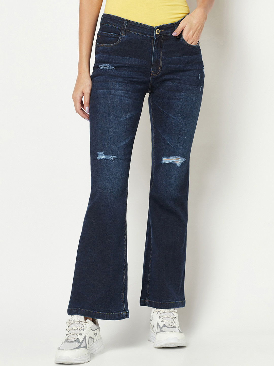 Crimsoune Club Women Comfort Bootcut Low Distress Light Fade Stretchable Jeans