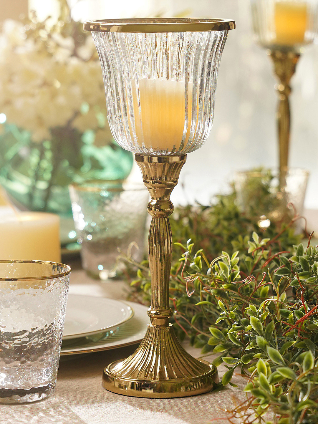 Pure Home and Living Transparent Textured Glass Votive Candle Holders