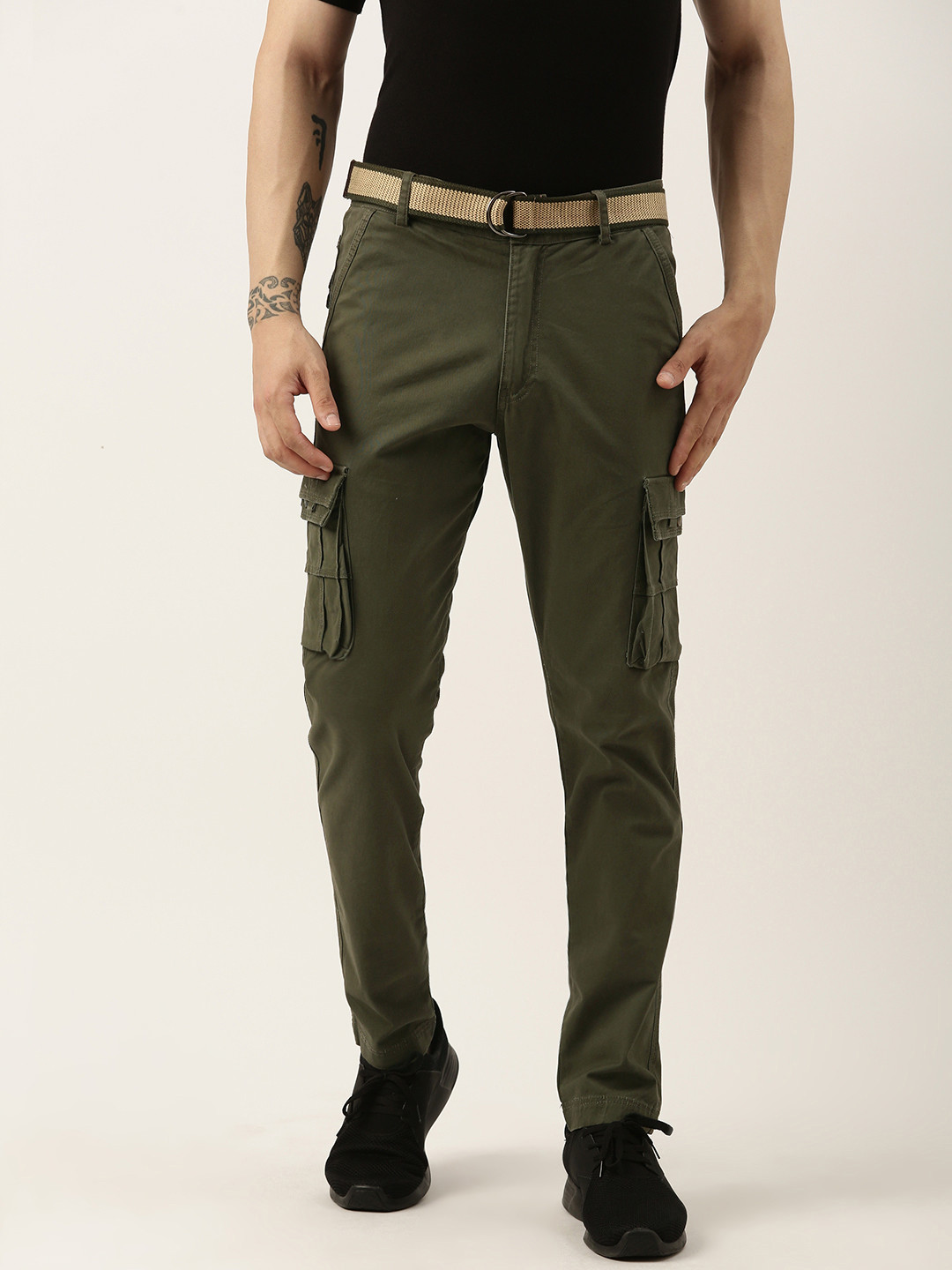 Sports52 wear Men Pure Cotton Solid Mid-Rise Comfort Cargos