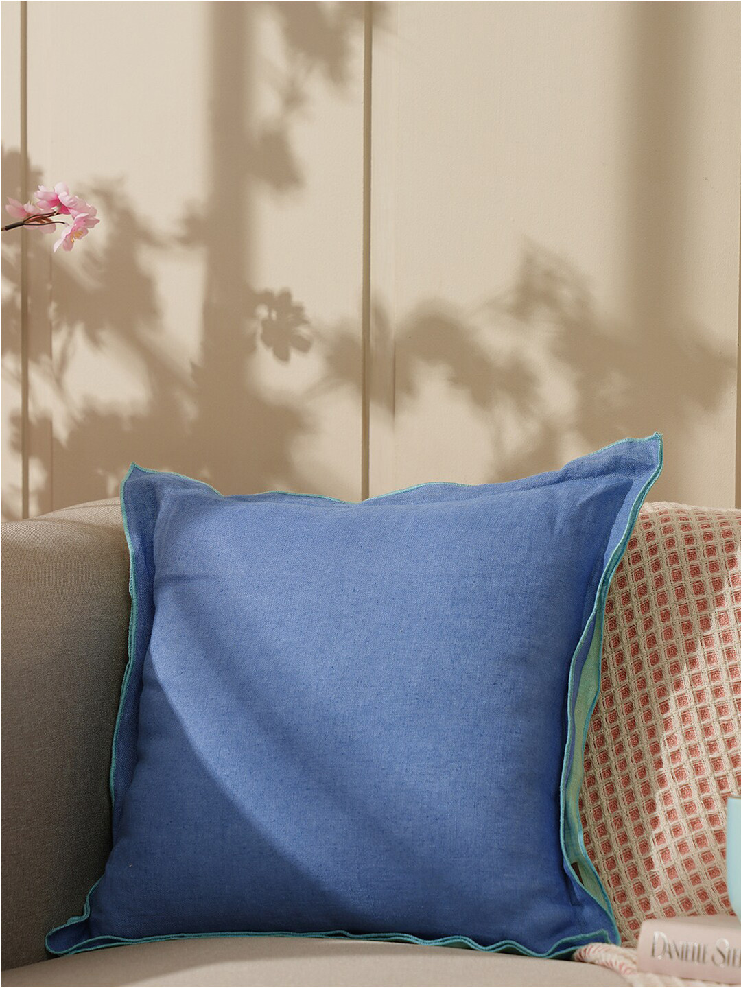 Pure Home and Living Overlock Edge Linen Durable Square Cushion Covers - 15.7 x 15.7 In