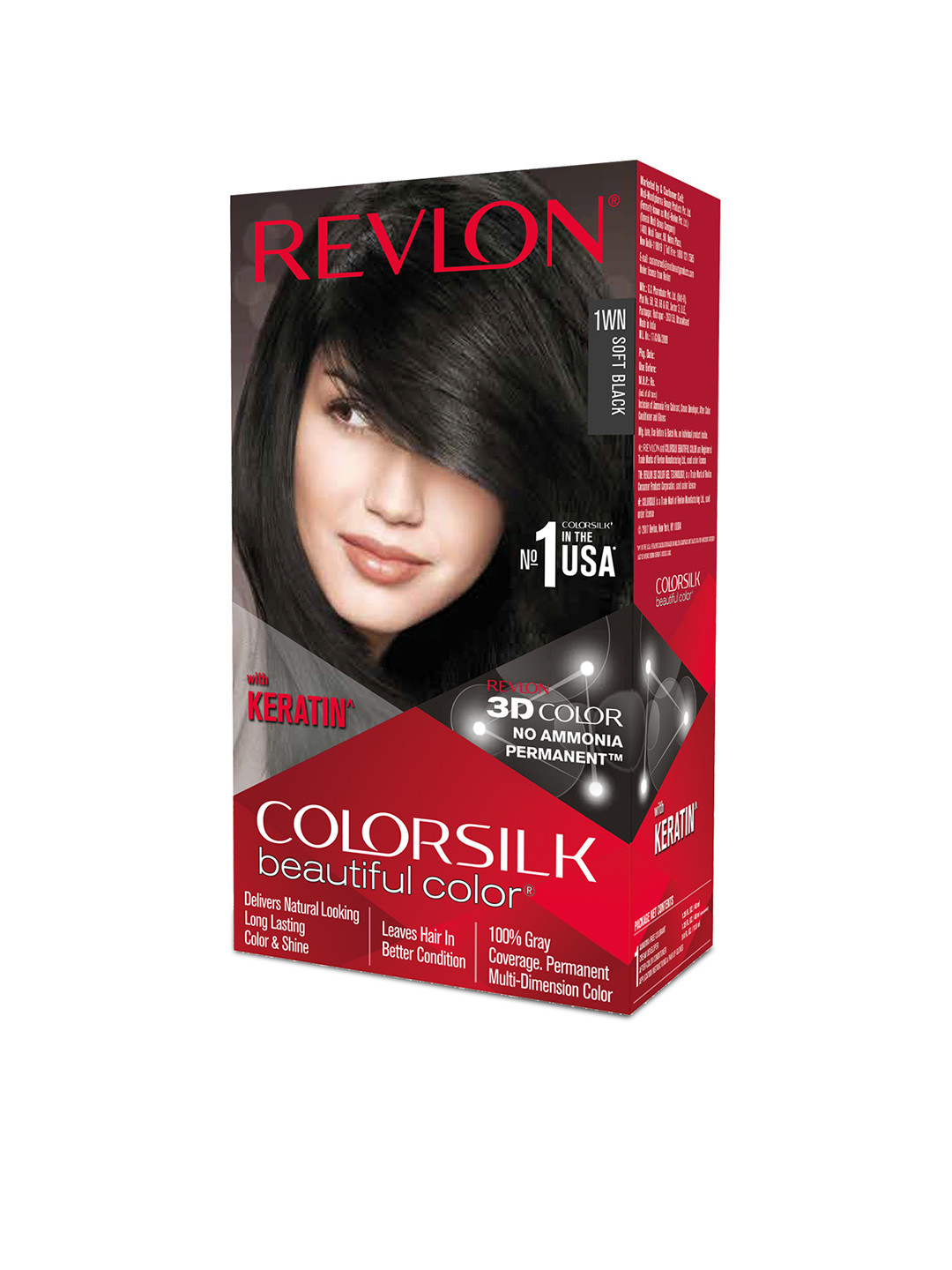Revlon Colorsilk Ammonia-Free Long Lasting Hair Color with Keratin 80 ml - Soft Black 1WN