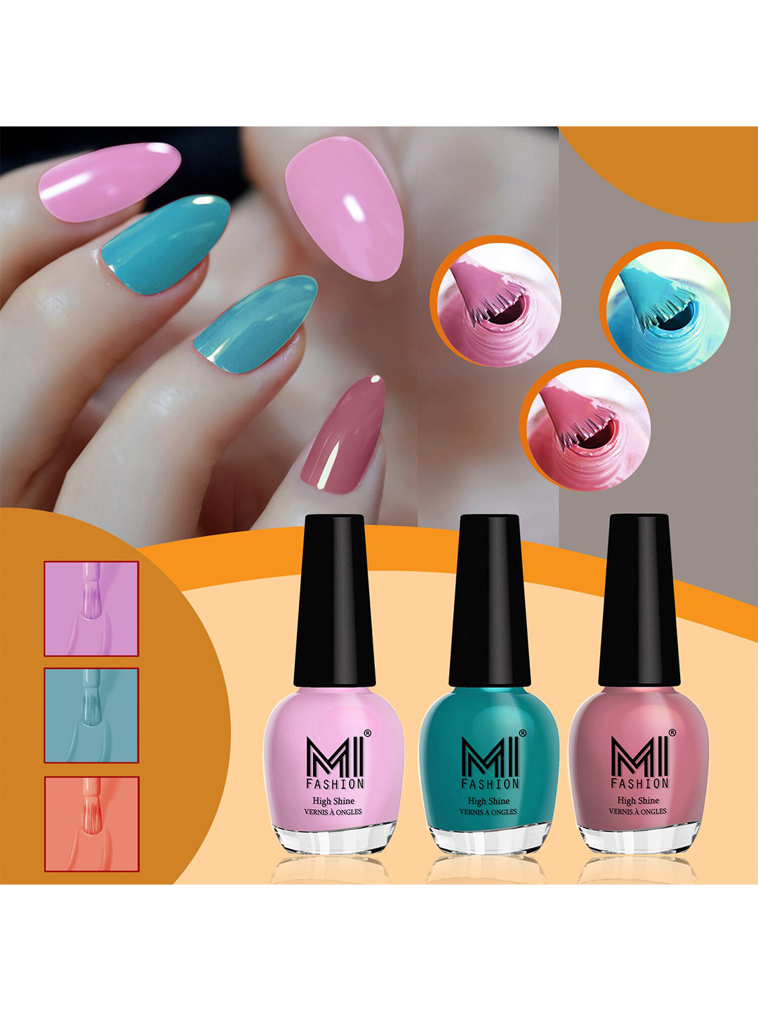 MI FASHION Vernis A Ongles Set Of 3 High-Shine Nail Polish - NudePink,SeaGreen,NudeSpring