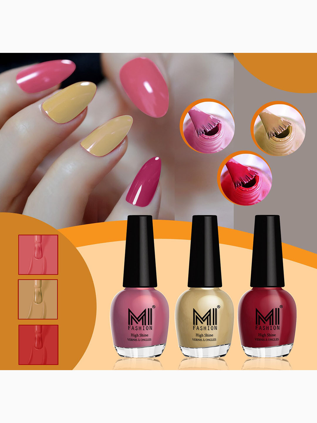 MI FASHION Vernis A Ongles Set Of 3 High Shine Long Lasting Glossy Nail Polishes - 15 ml Each