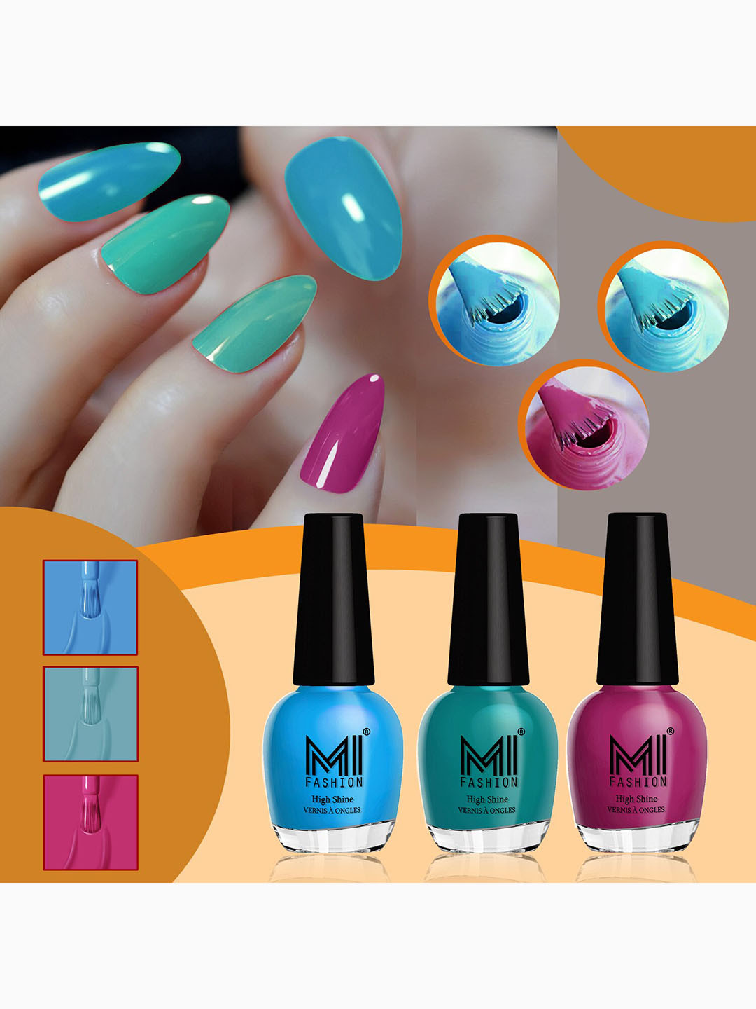 MI FASHION Vernis A Ongles Set Of 3 Ultra HD Shine & Long Lasting Glossy Nail Paint - 15 ml Each