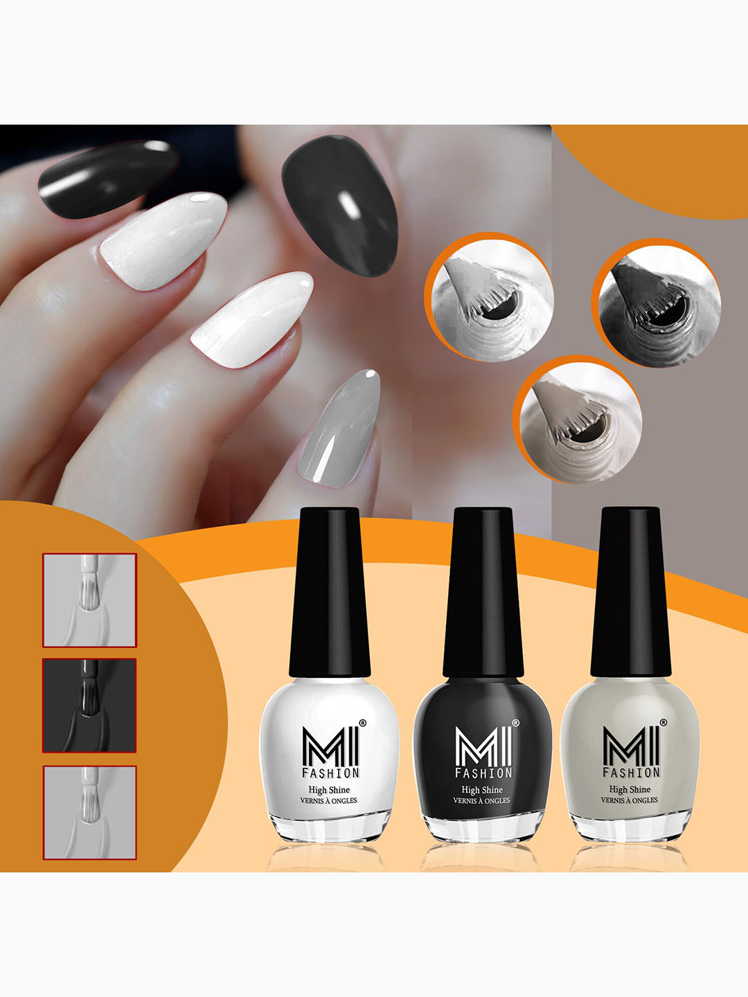 MI FASHION Vernis A Ongles Set Of 3 High Shine Long Lasting Glossy Nail Polishes - 15 ml Each